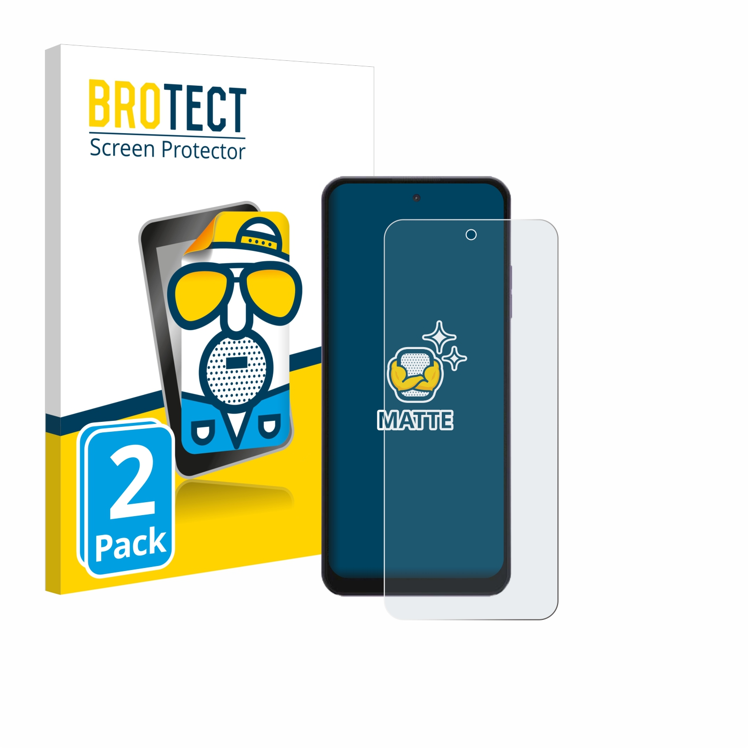 Handy-Displayschutz, Verpackung mit Telefonillustration. Text: Matt. Beinhaltet blendfreie, Anti-Fingerprint-Funktionen.