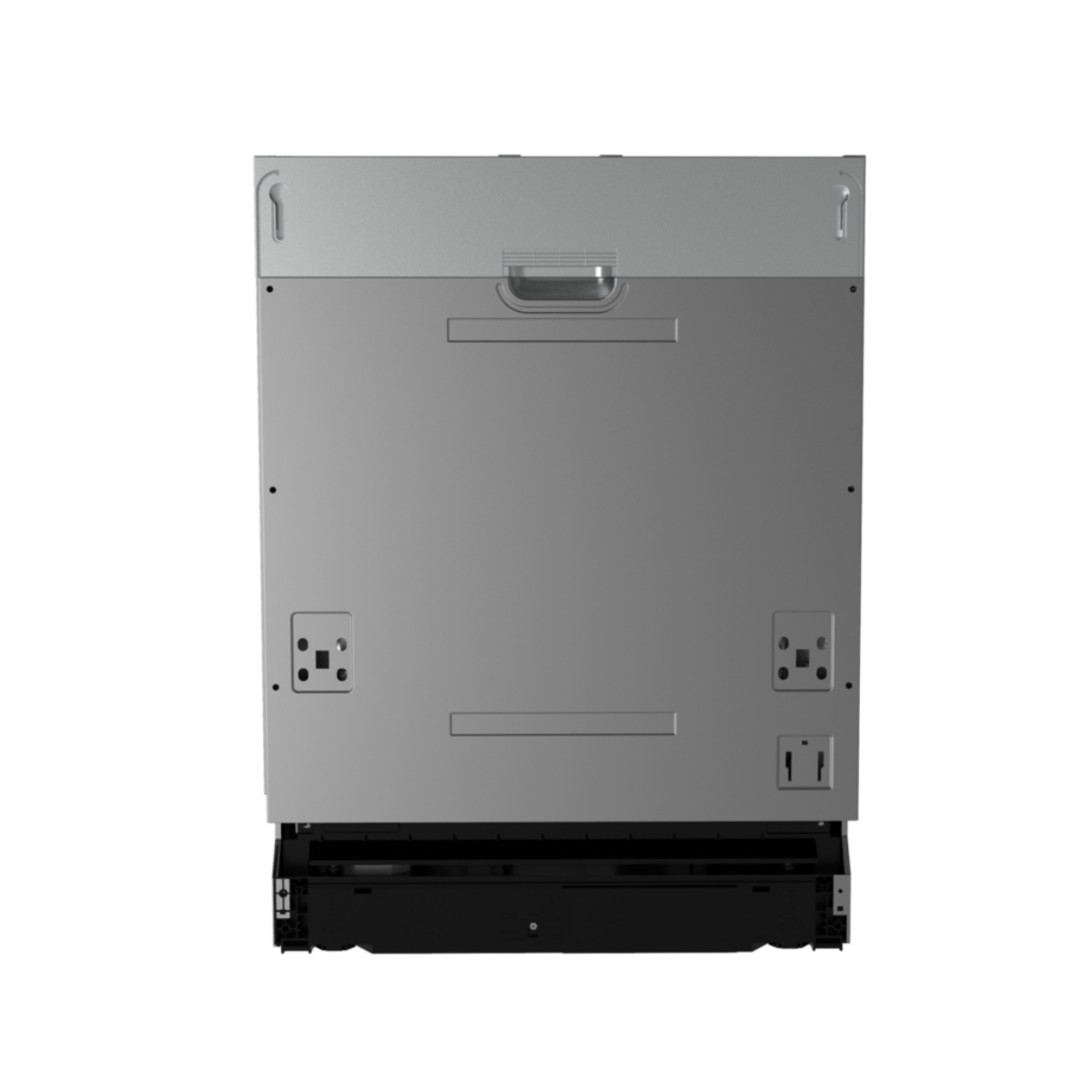 A close up of the back of a gray dishwasher.