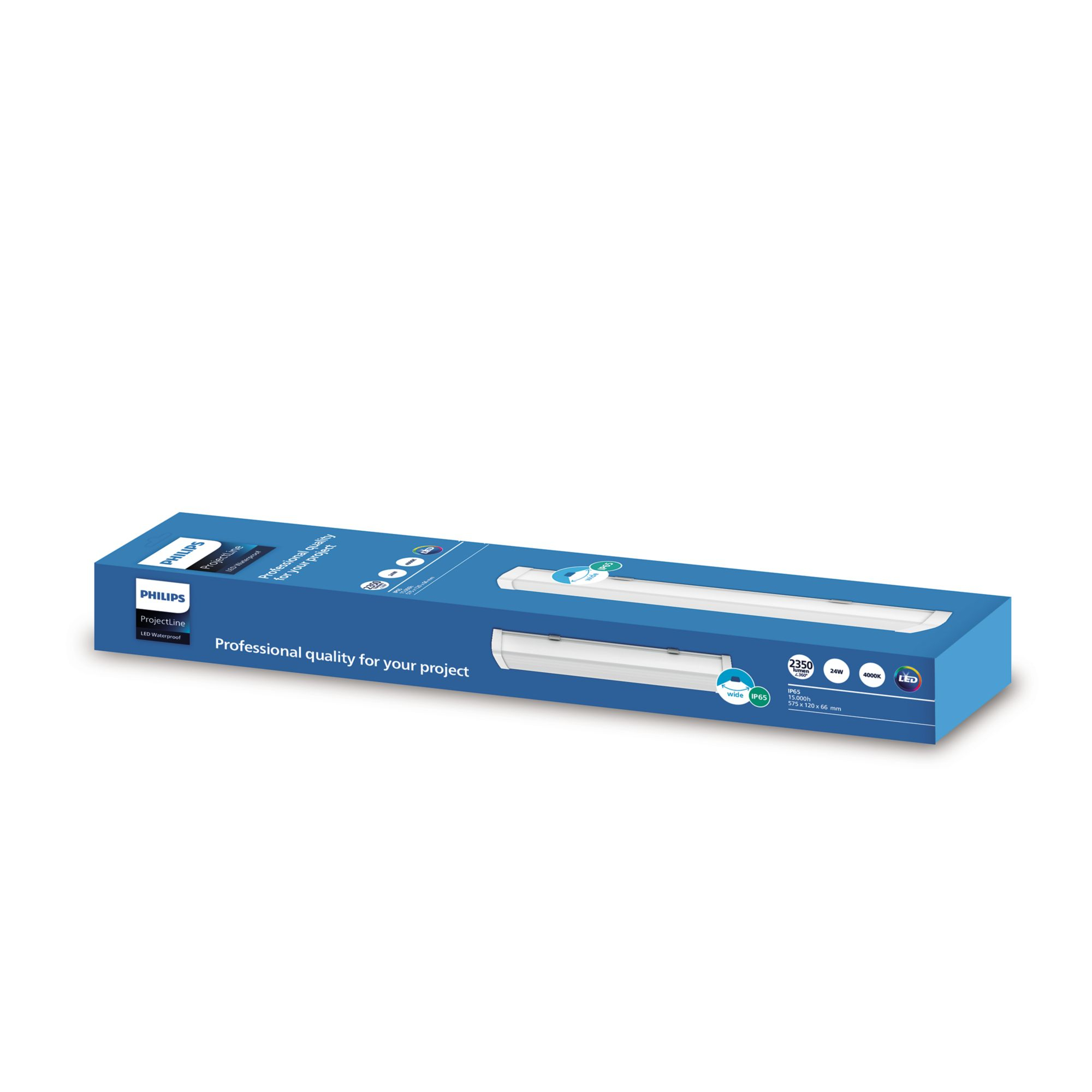 Confezione rettangolare lunga per apparecchio Philips con dettagli del prodotto e marchio.
