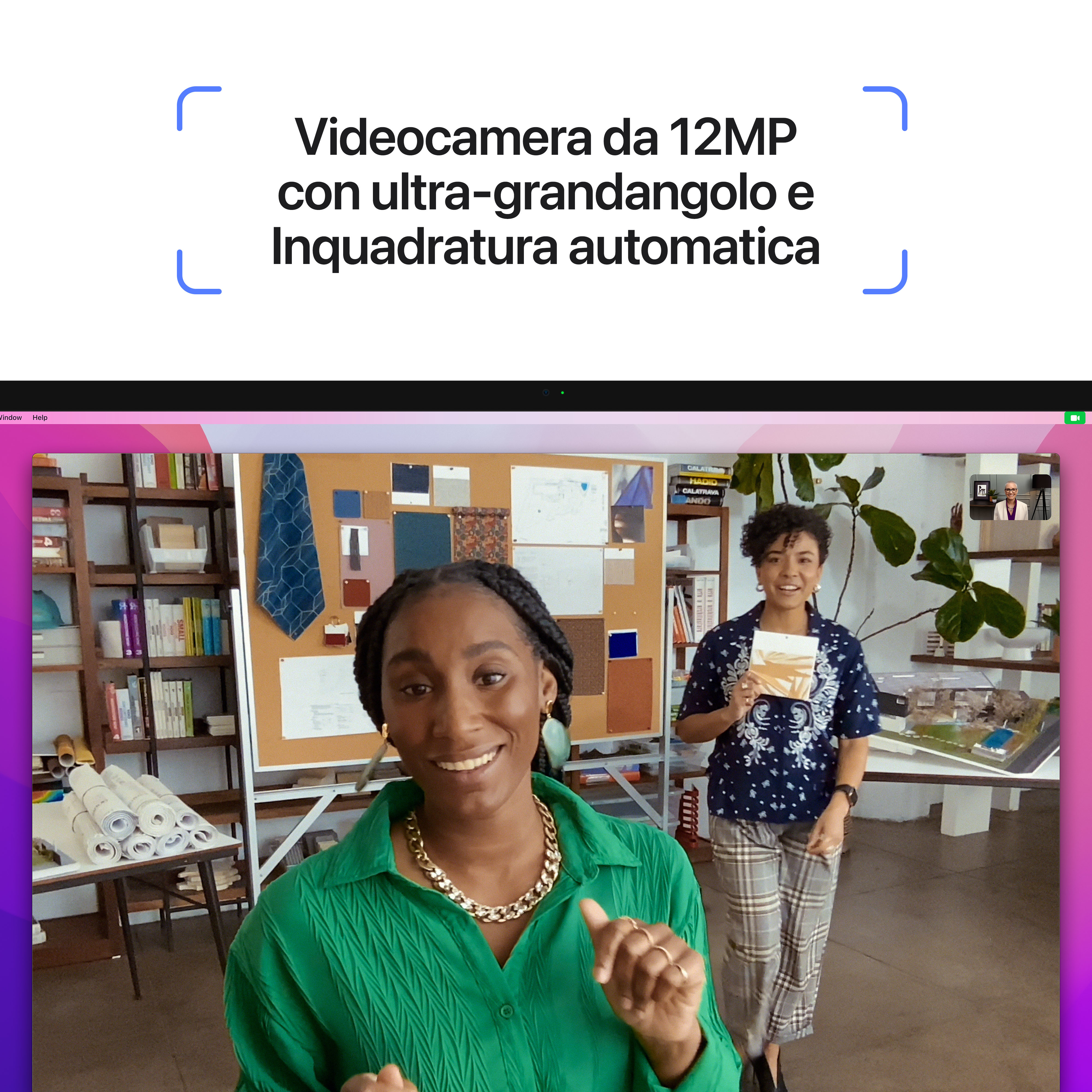 Due donne in videochiamata, con testo sopra in italiano.