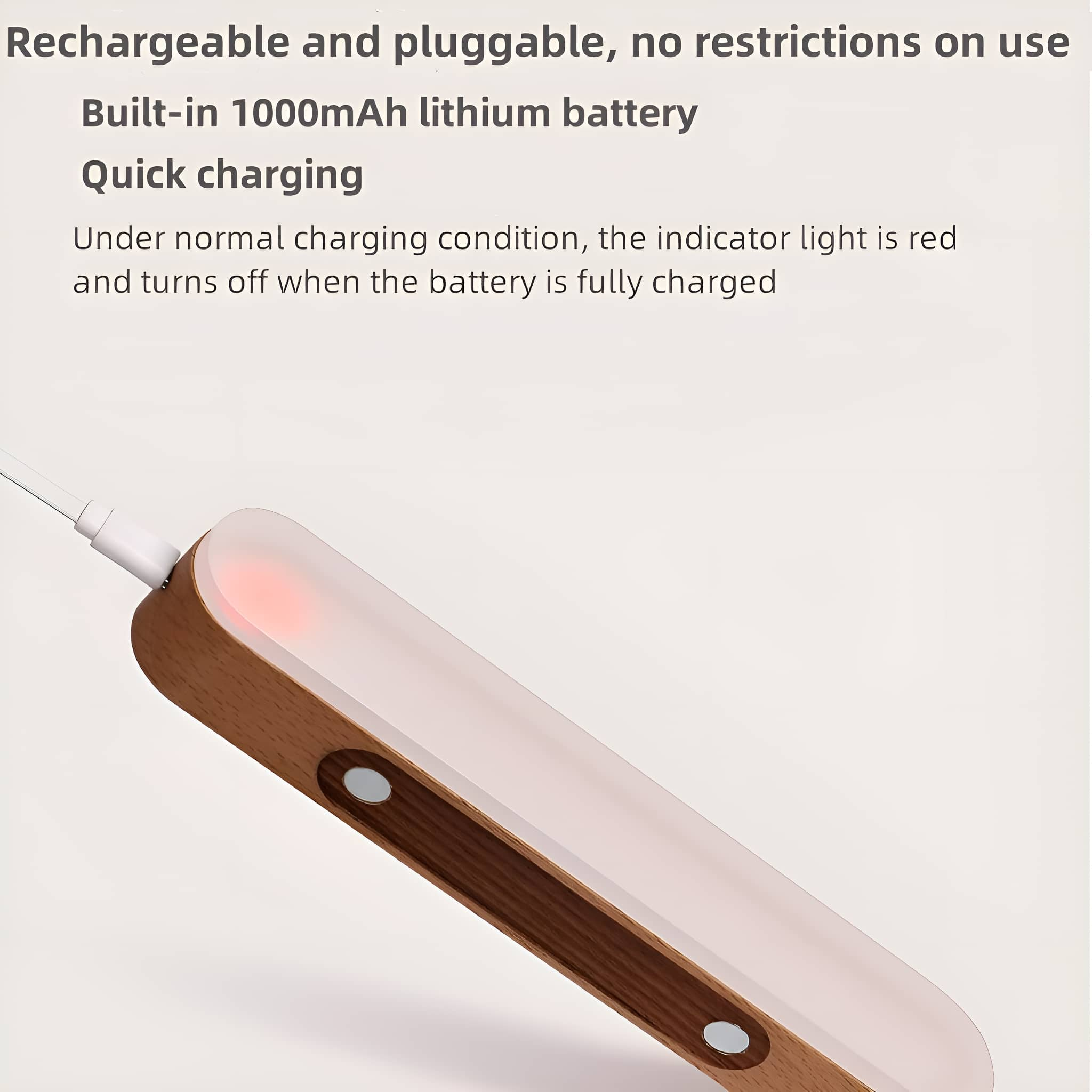 Eine braune und weiße Lichtleiste mit Ladekabel.