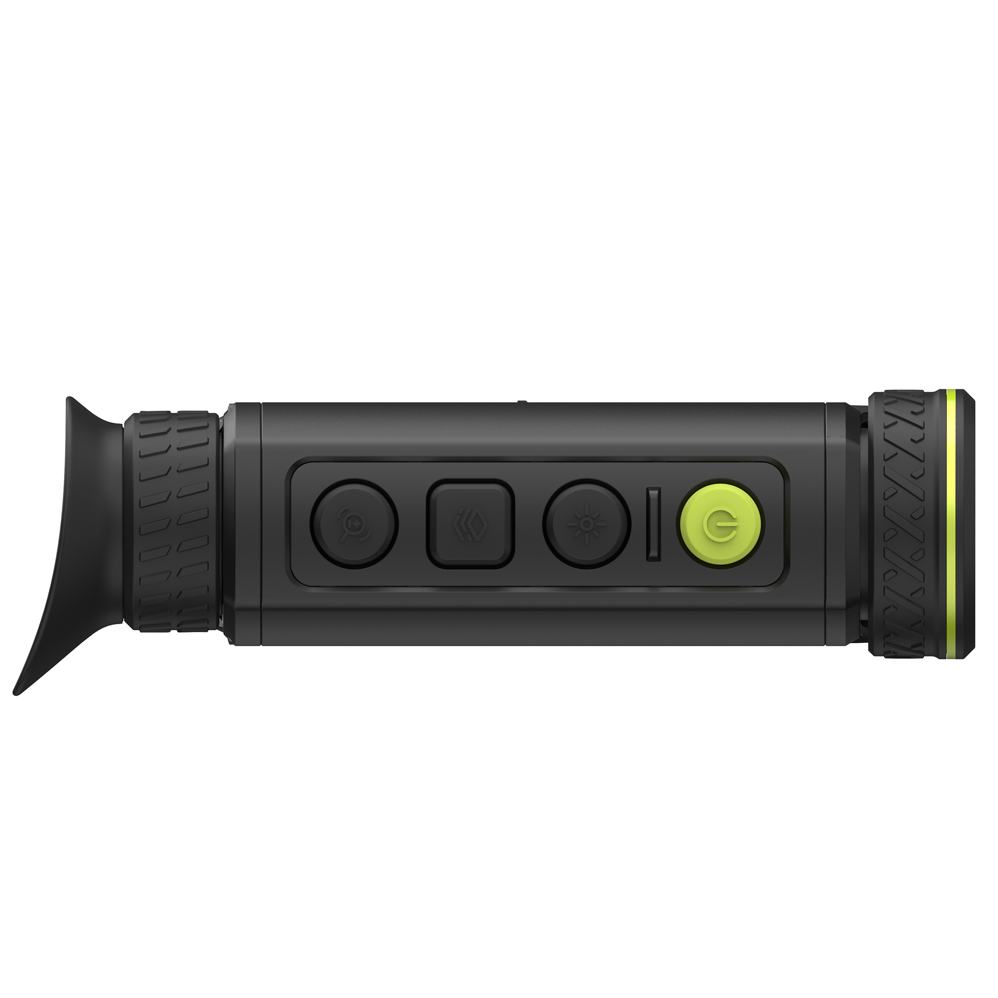 Un dispositivo de imagen térmica negro y verde con botones.