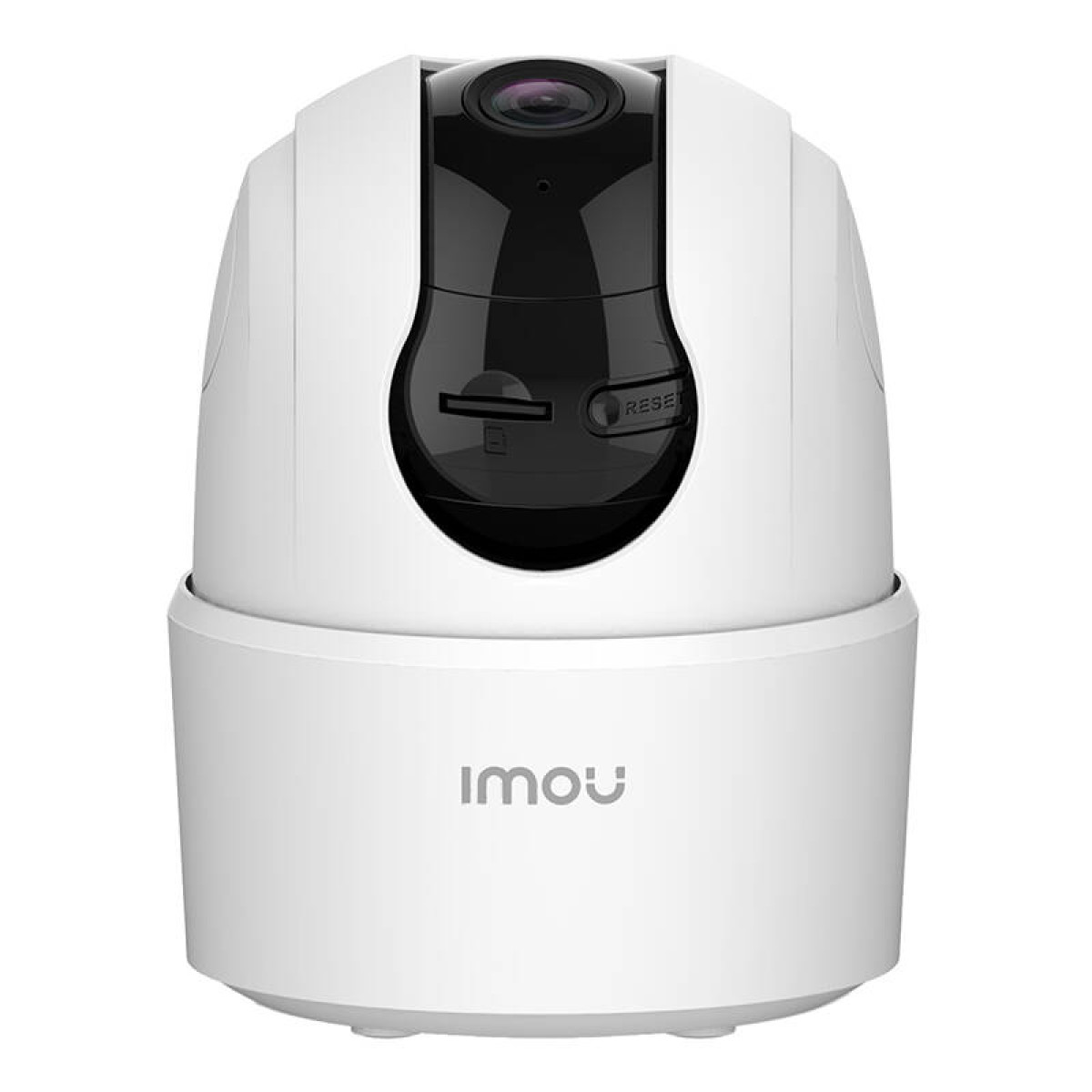 White security camera with the word 'imou' on the base and a reset button.