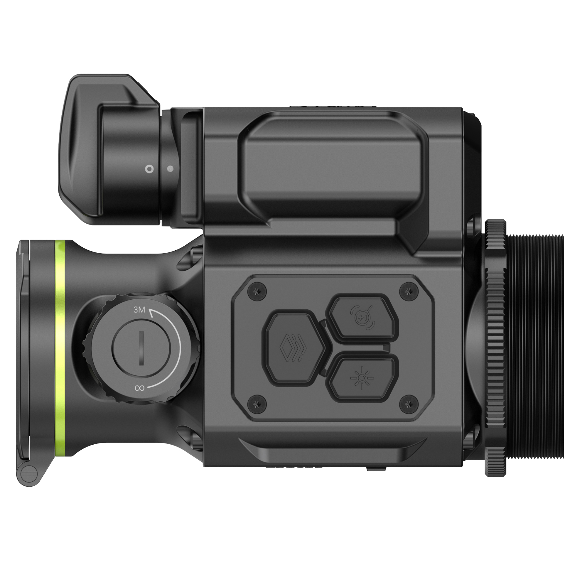 Dispositivo de imagen térmica negro con tres botones y dial.