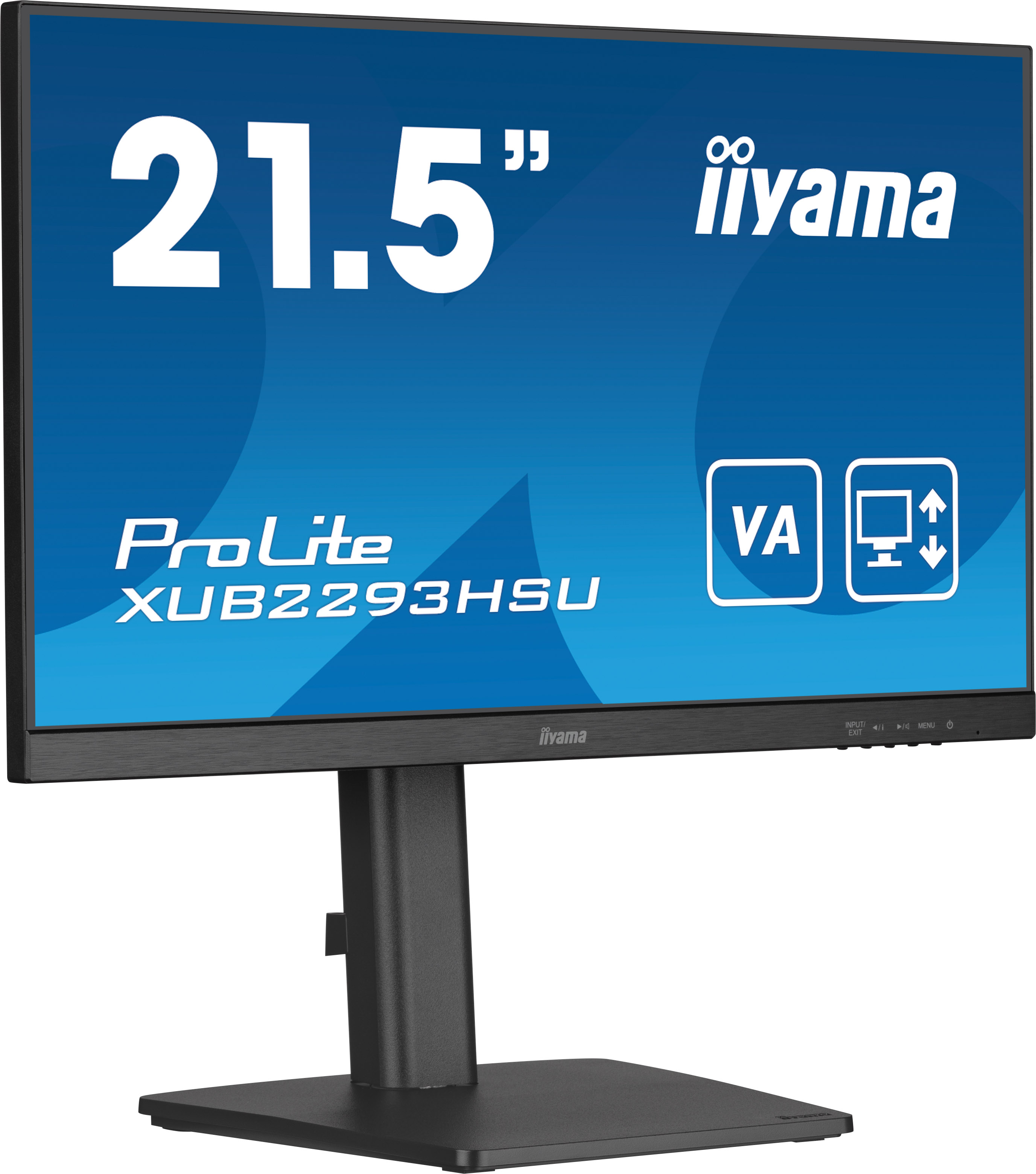Czarny monitor komputerowy z tekstem '21.5"' i 'iiyama'.