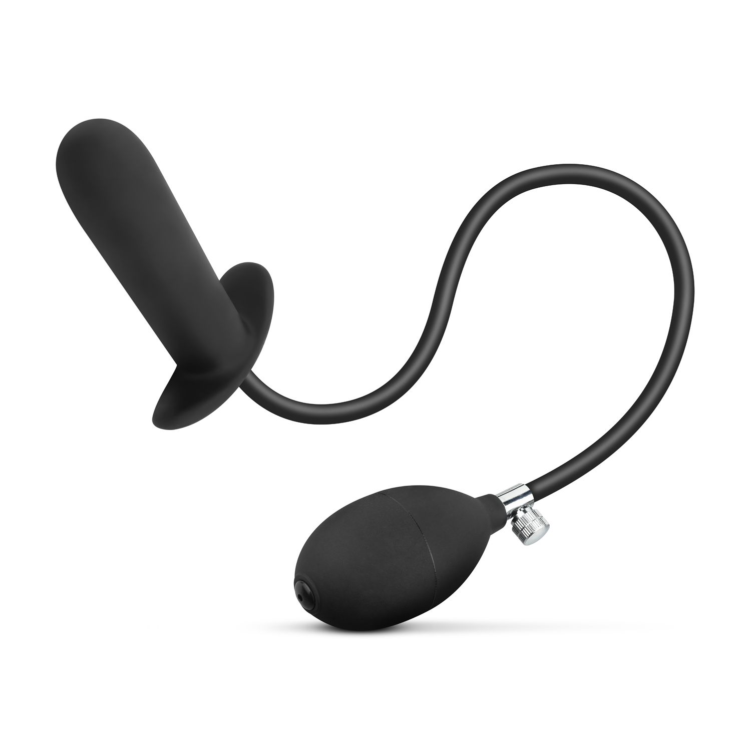 Schwarzer Analplug mit flexiblem Schlauch und Ballpumpe.