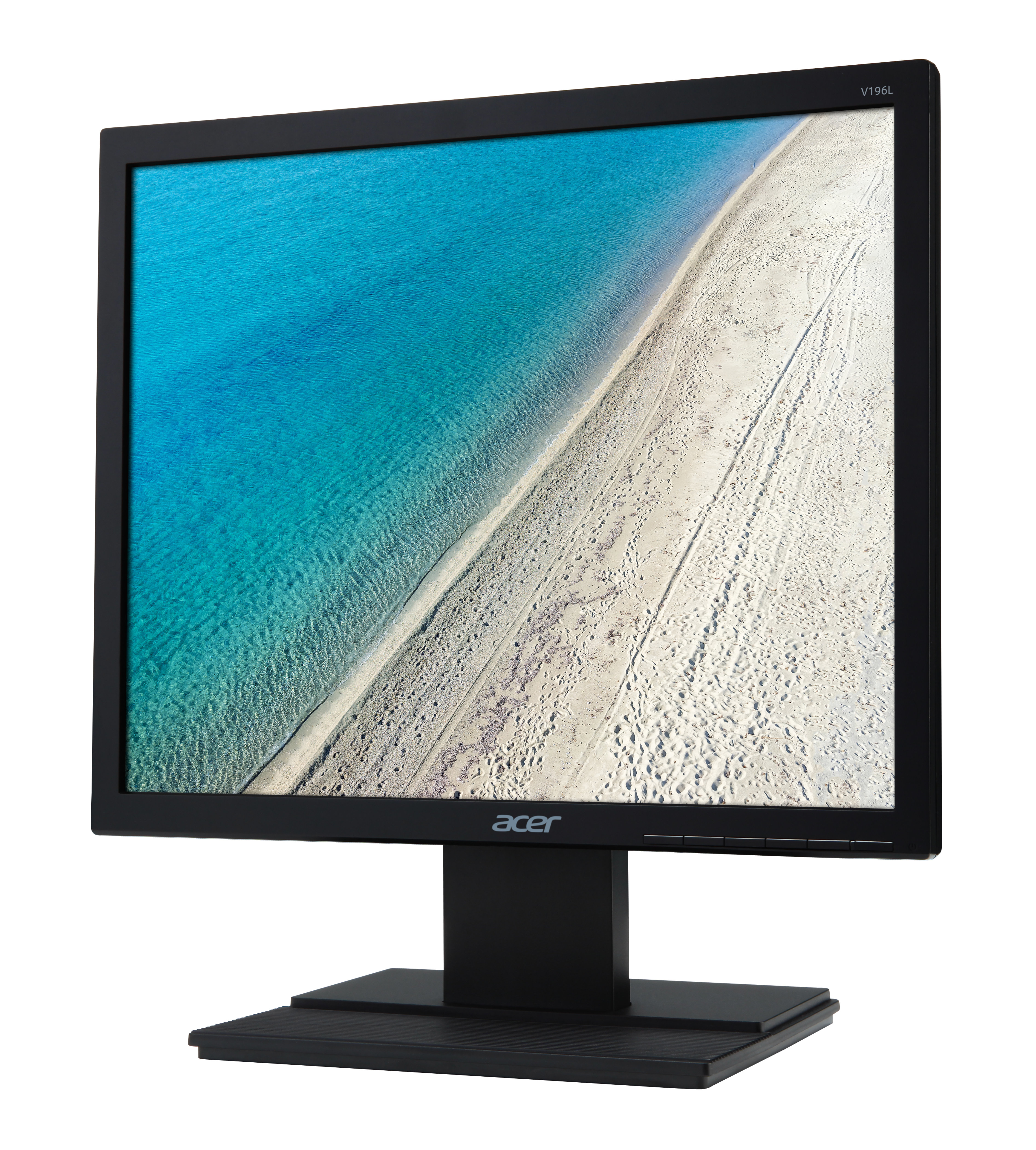 Tył czarnego monitora Acer z portami i podstawą.