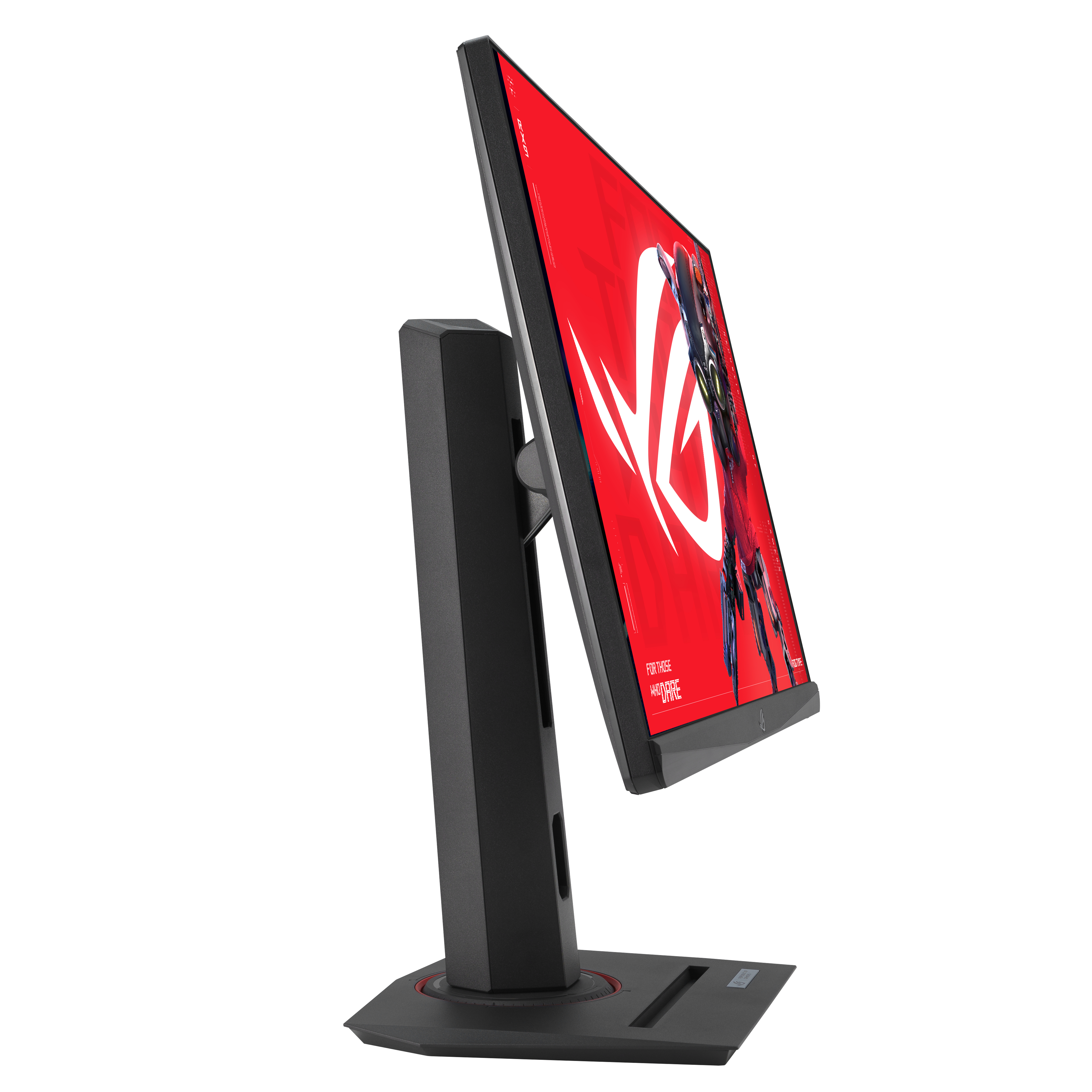 Moniteur de jeu noir et rouge avec support.