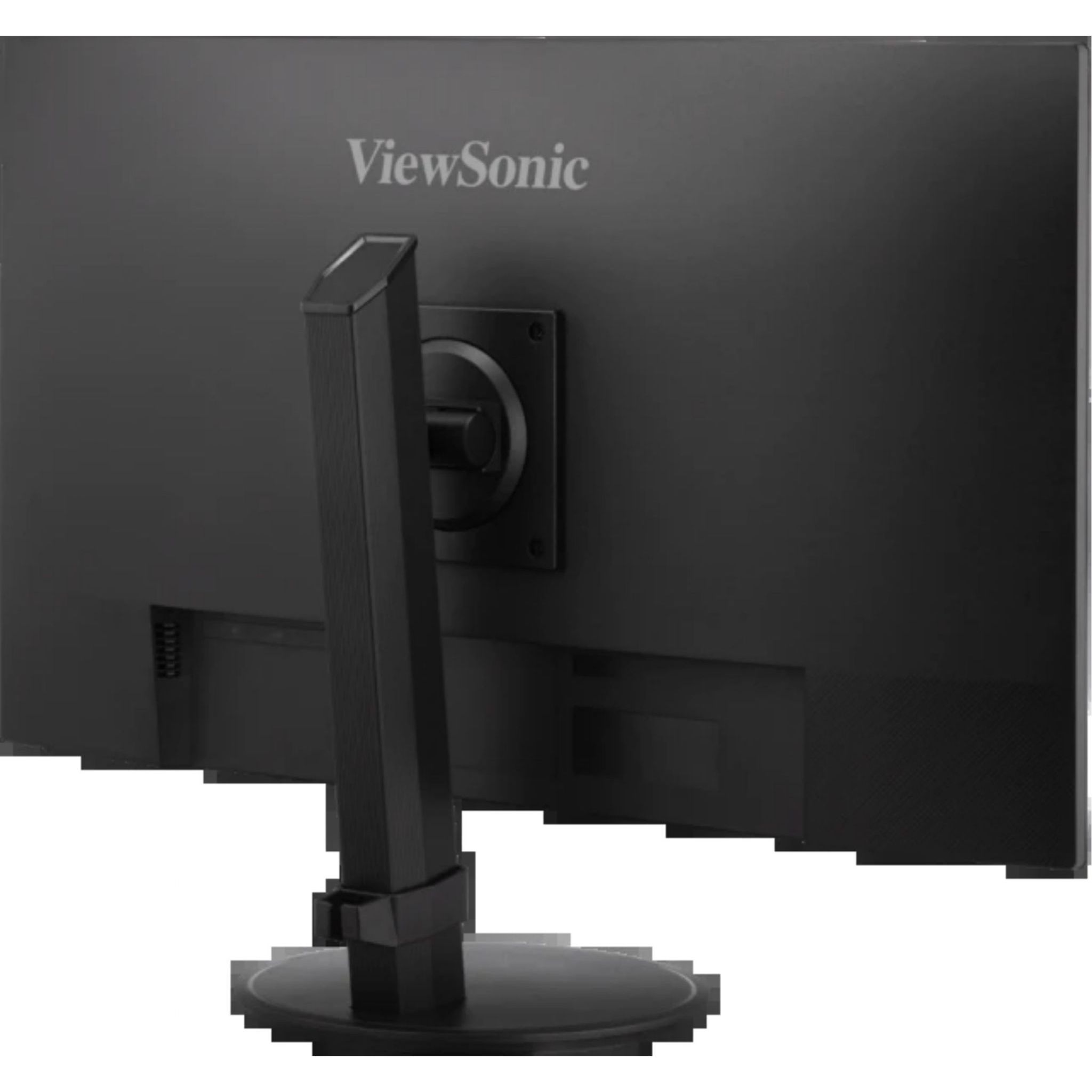 Il retro di un monitor ViewSonic nero con supporto e staffa di montaggio.
