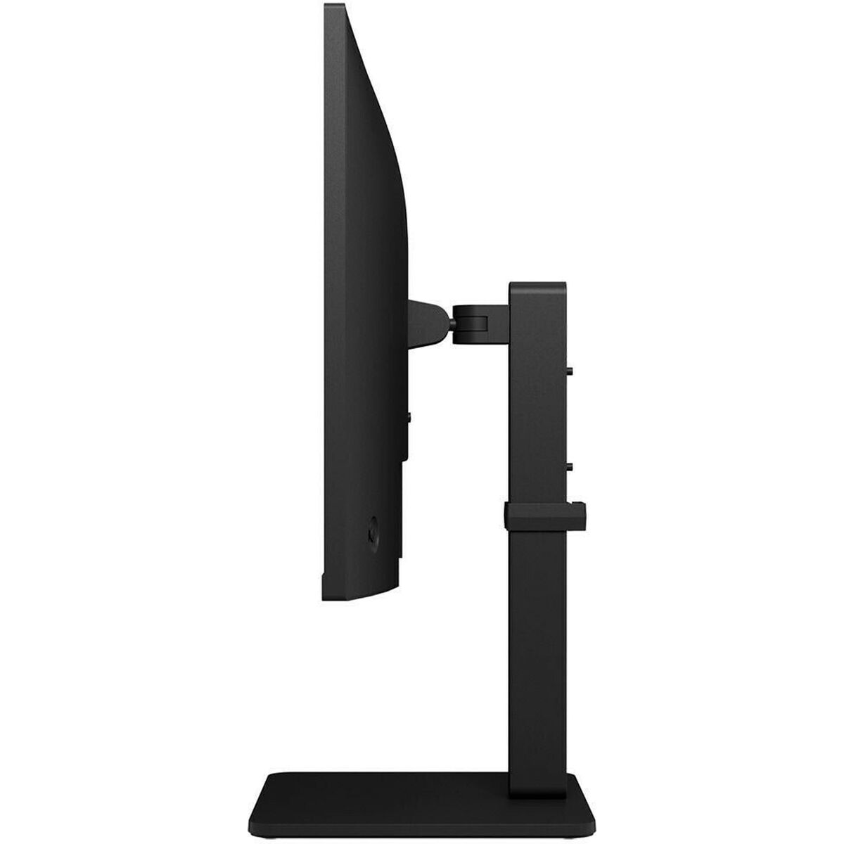 Monitor negro de lado, mostrando pantalla y soporte.