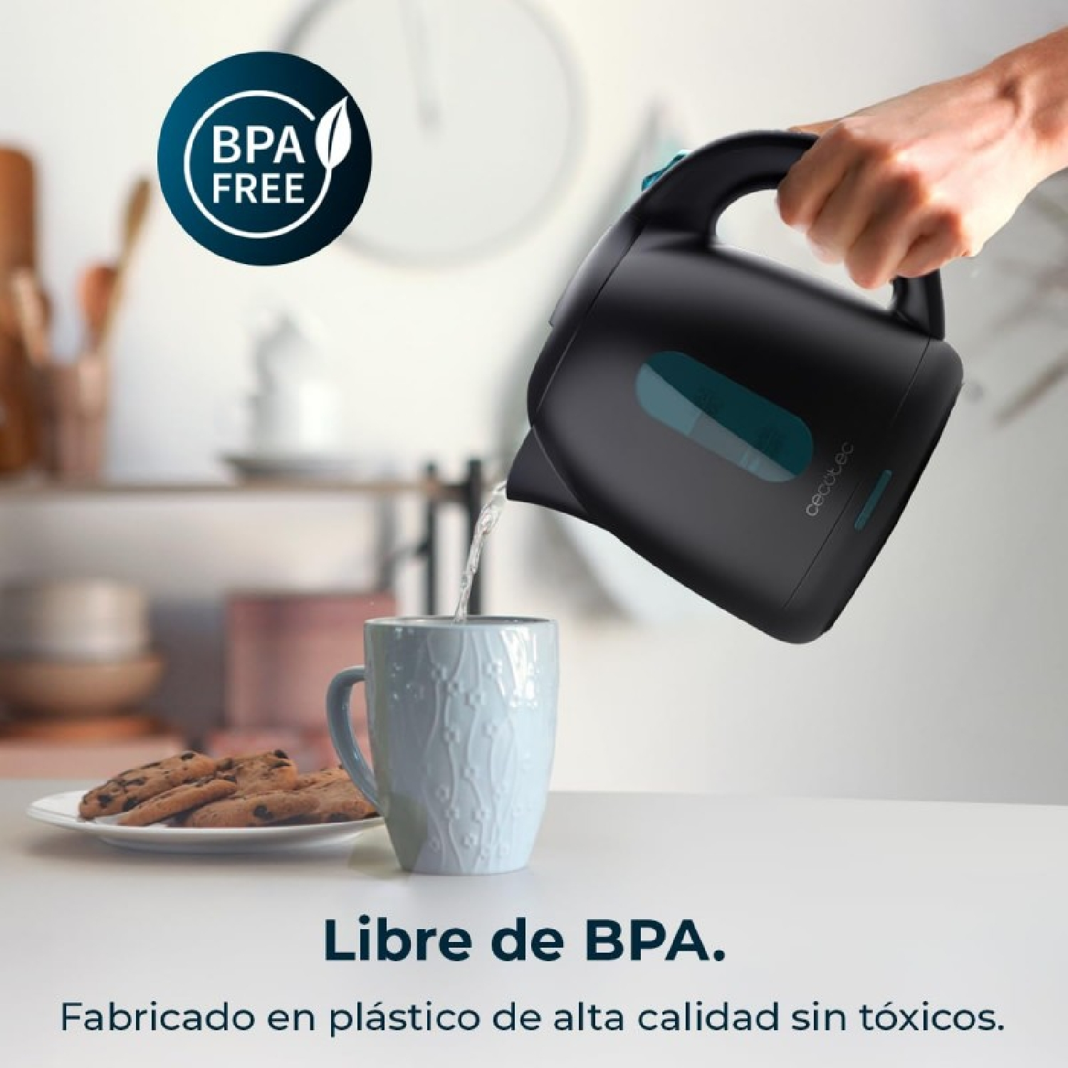 Hervidor de agua - CECOTEC Thermosense 140 Black, 1850 W, 1 l, Negro