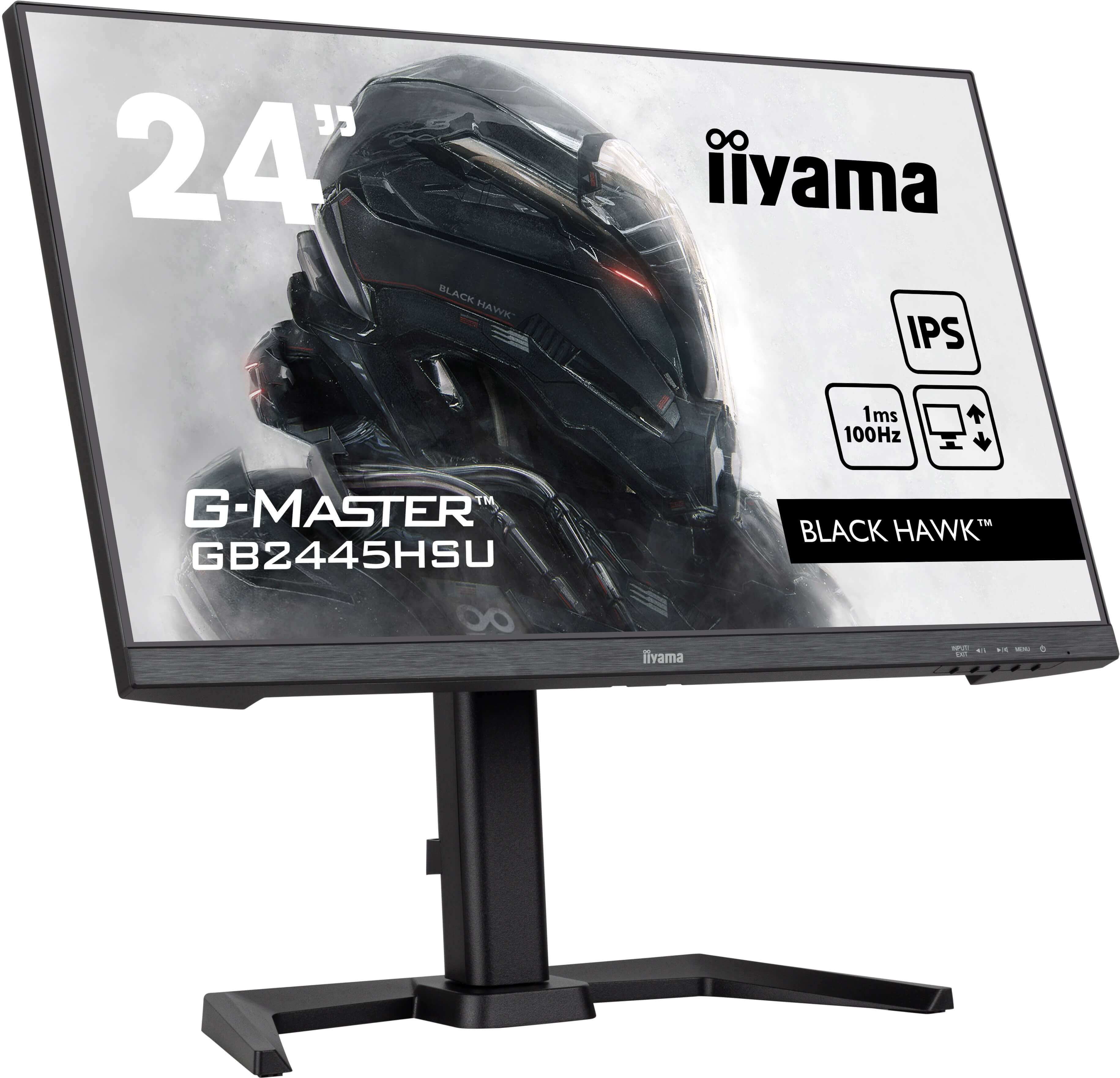 Monitor Iiyama G-MASTER GB2445HSU. Czarna ramka, logo Black Hawk, IPS, 24 cale.