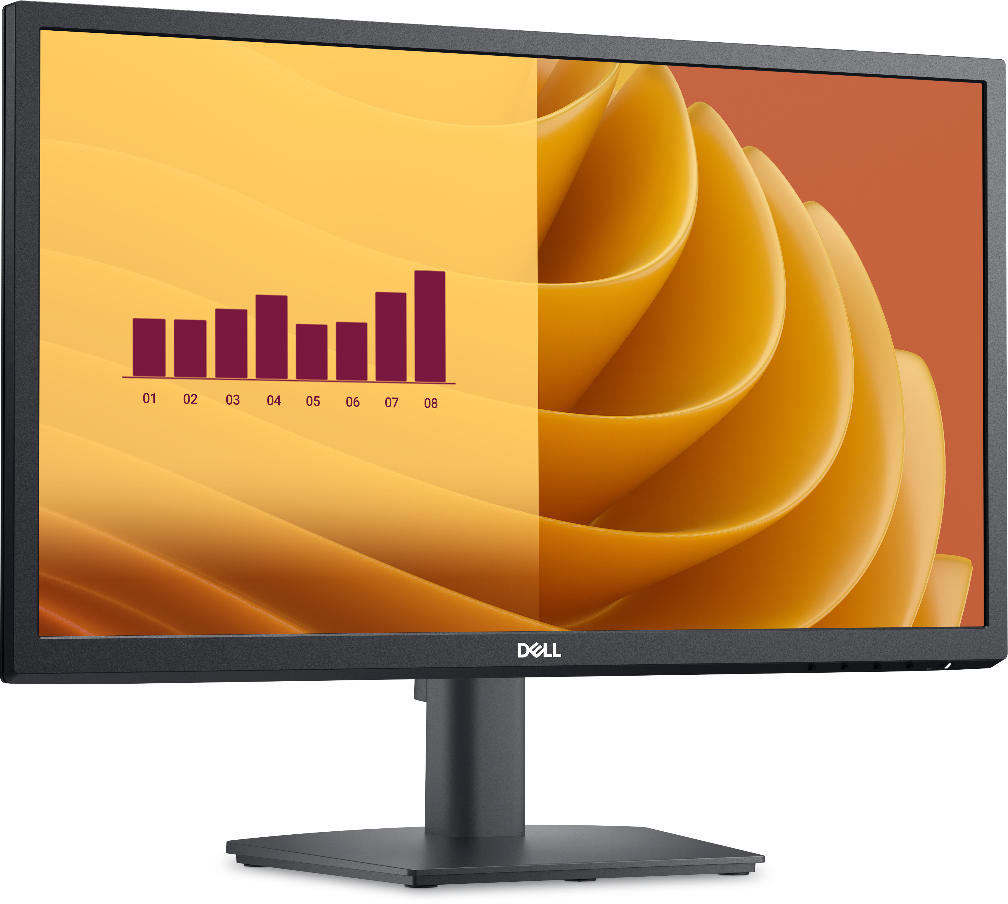 Un monitor Dell negro con un fondo que muestra un gráfico.