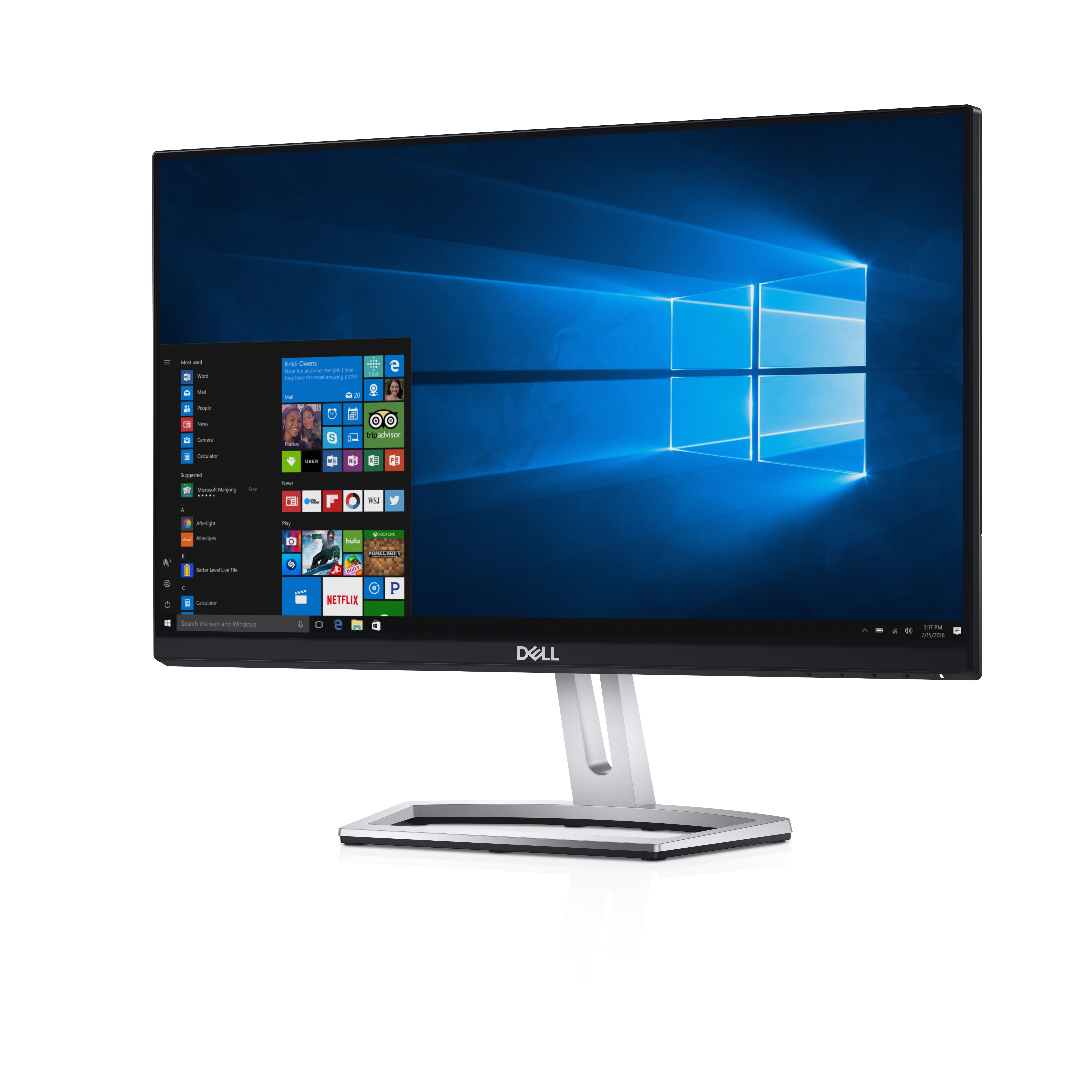 Monitor Dell che mostra l'interfaccia di Windows con uno sfondo blu.