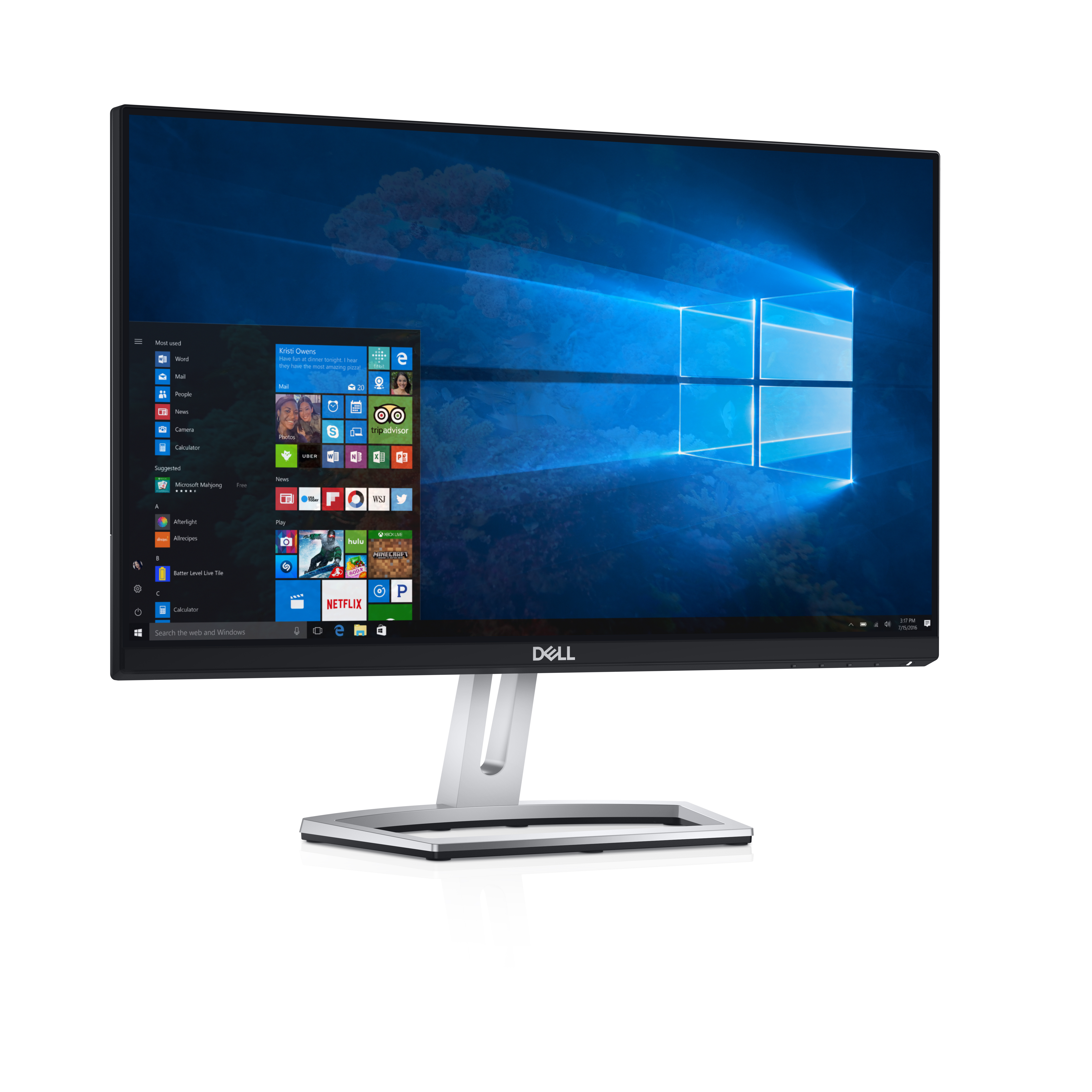 Un monitor Dell su sfondo bianco, che mostra un'interfaccia Windows.