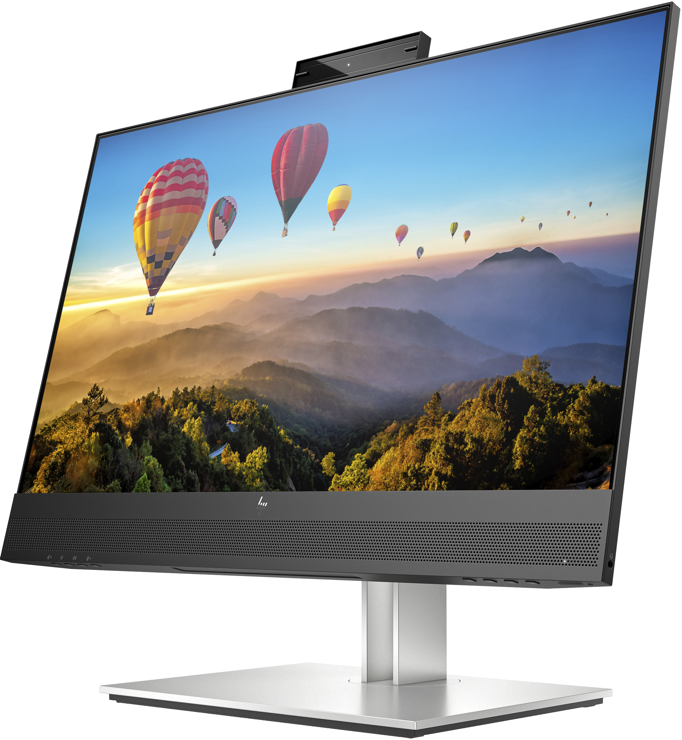 Monitor All-in-one z wyświetlaczem krajobrazowym. Białe tło.