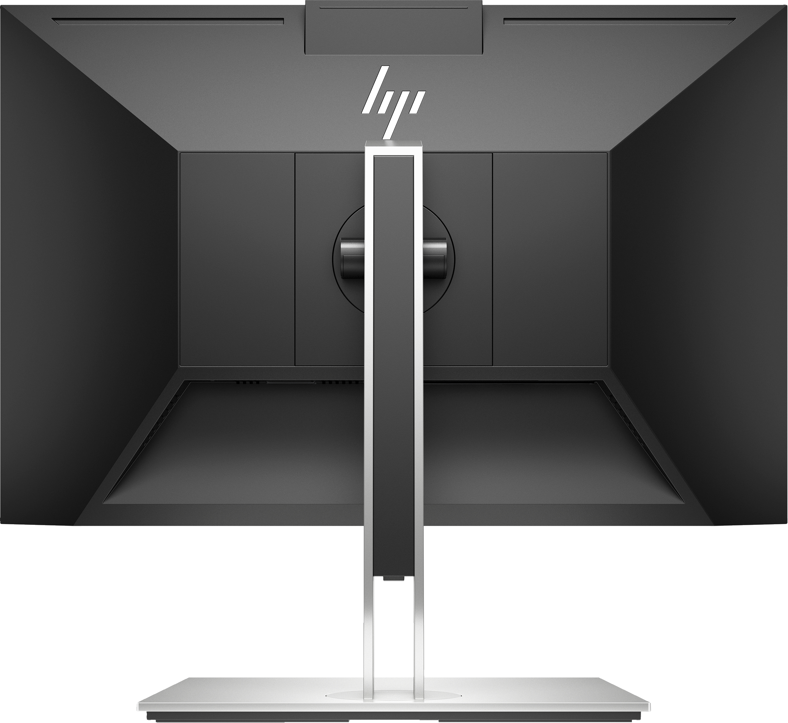 Tył monitora HP, z podstawą i logo.