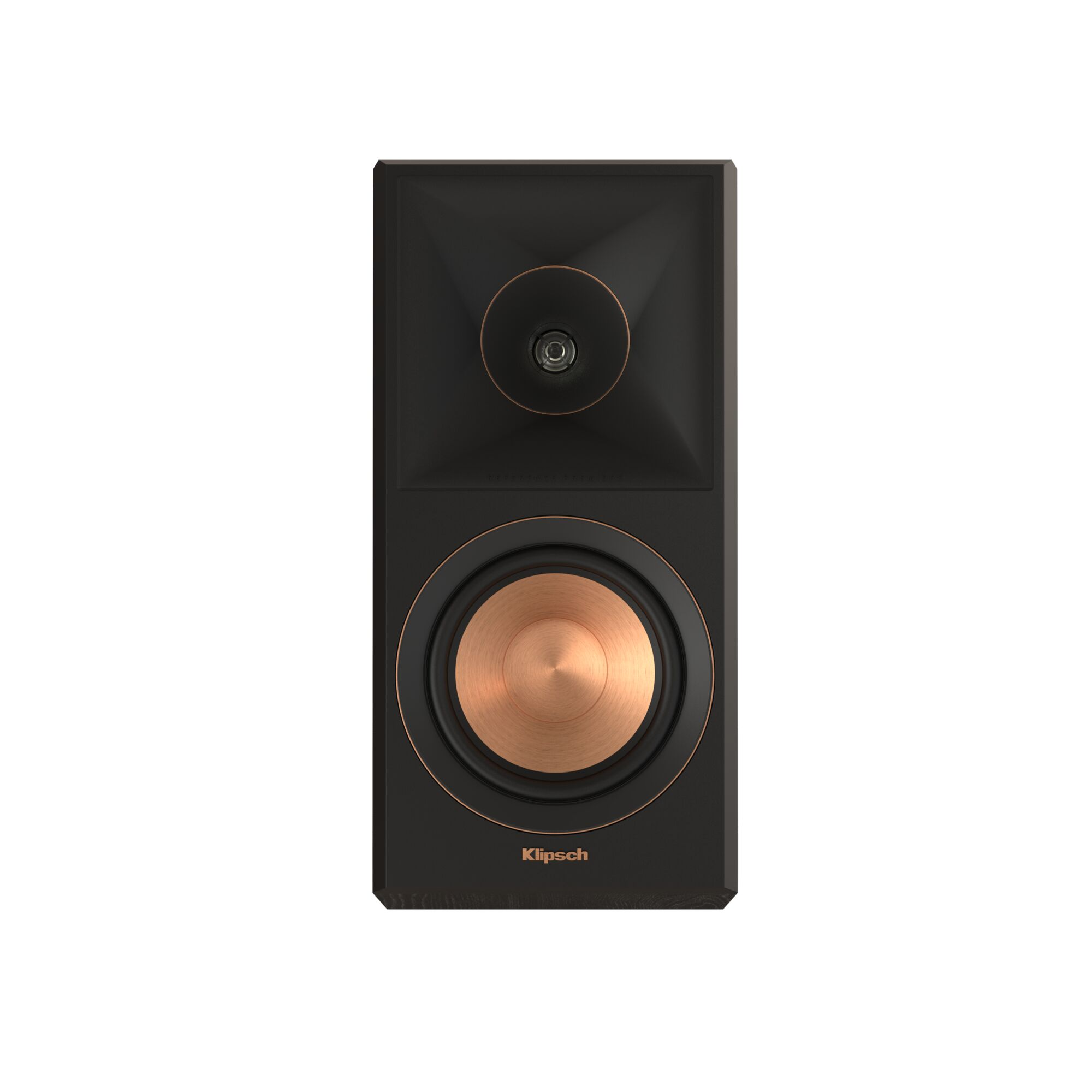 Altoparlante nero e marrone con cono e dettagli color rame, e il logo 'Klipsch'.