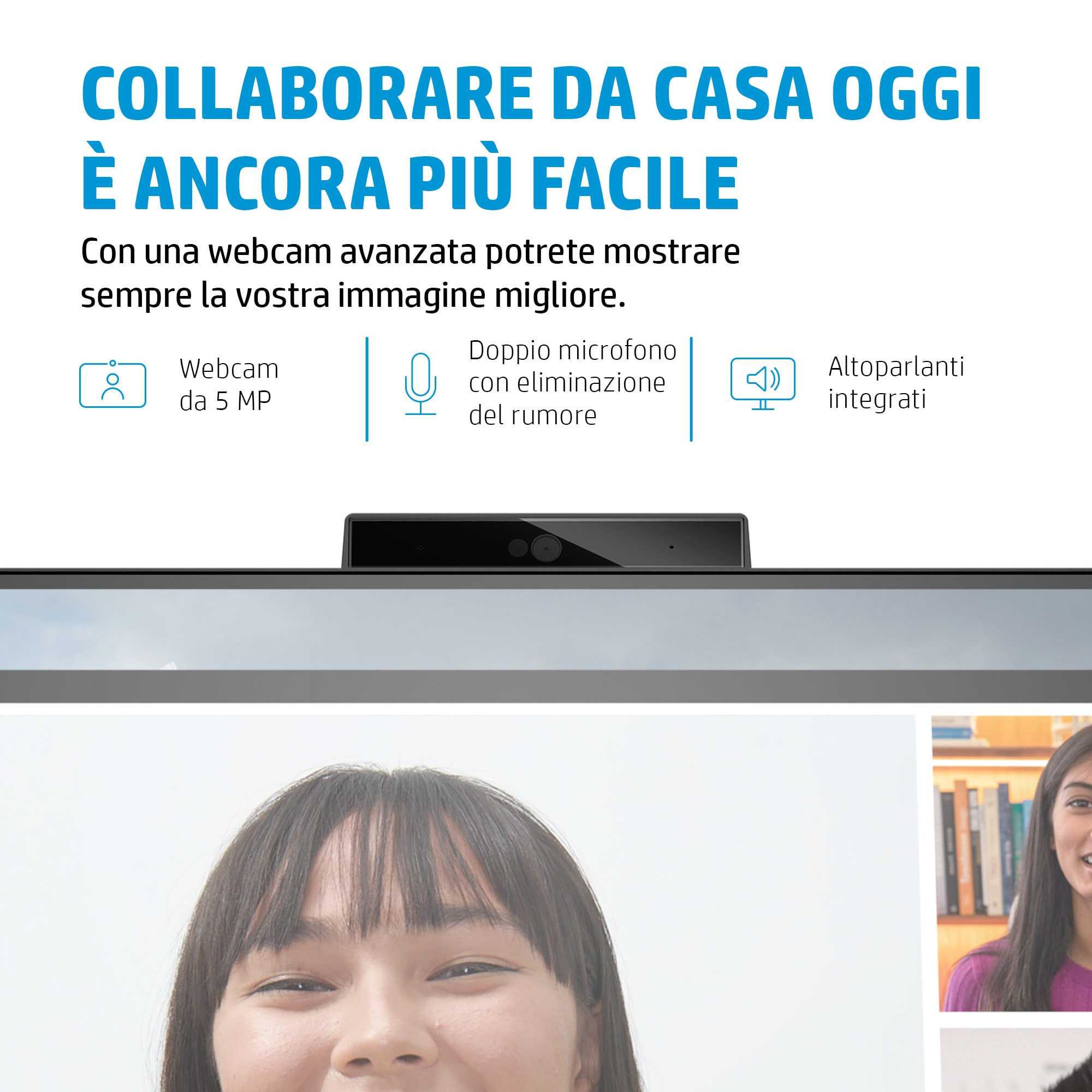 Screen showing text about collaboration, webcam, and microphone.