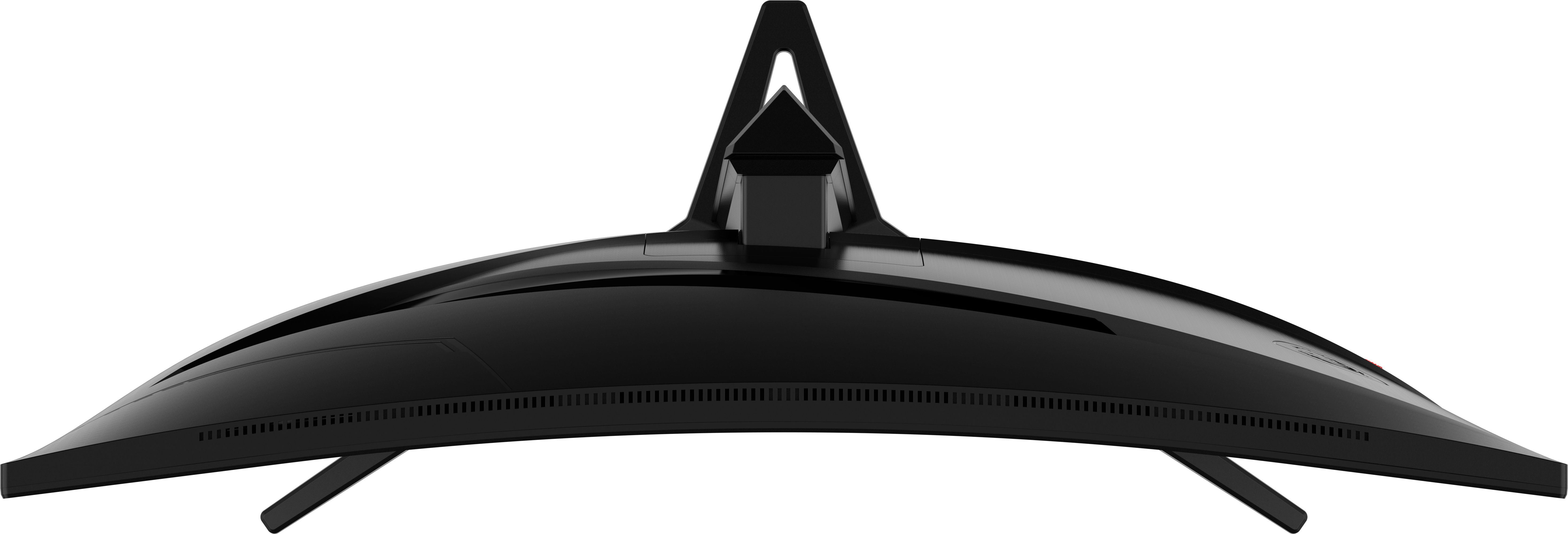 Góra zakrzywionego monitora, z czarnym wzorem i kratką.