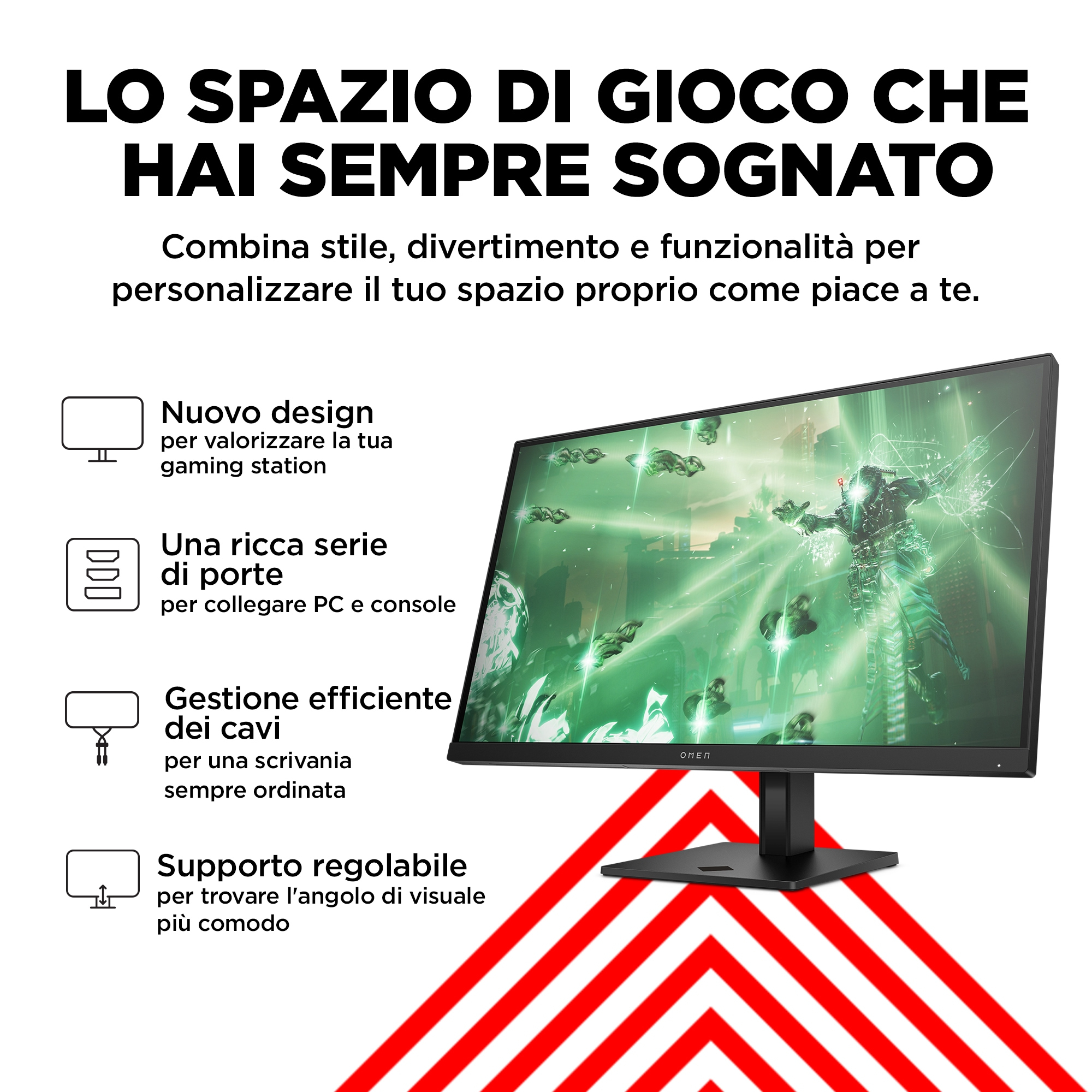 Monitor que muestra un entorno de juego con texto sobre personalización y características.