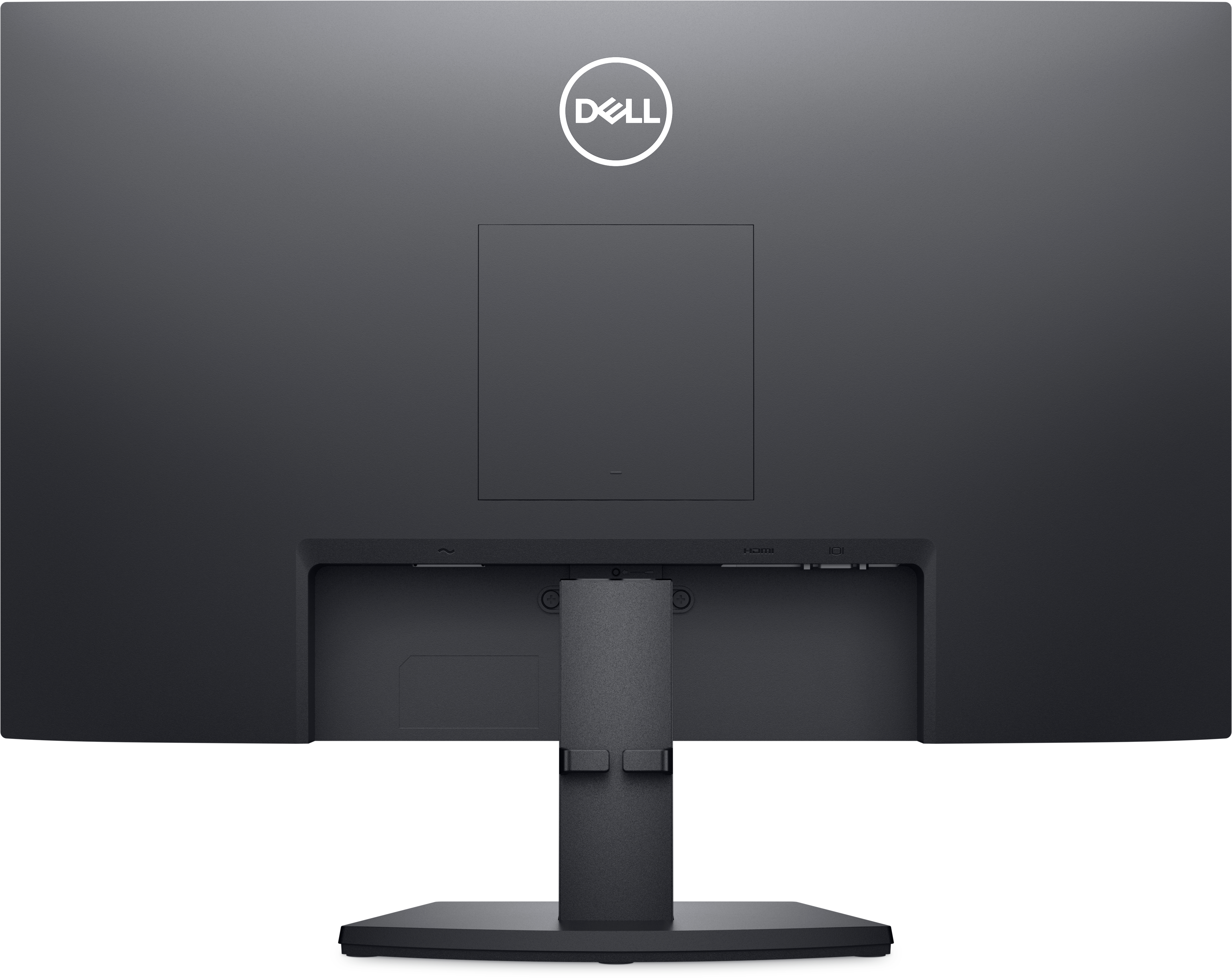 Retro di un monitor Dell grigio scuro con il logo Dell e supporto.