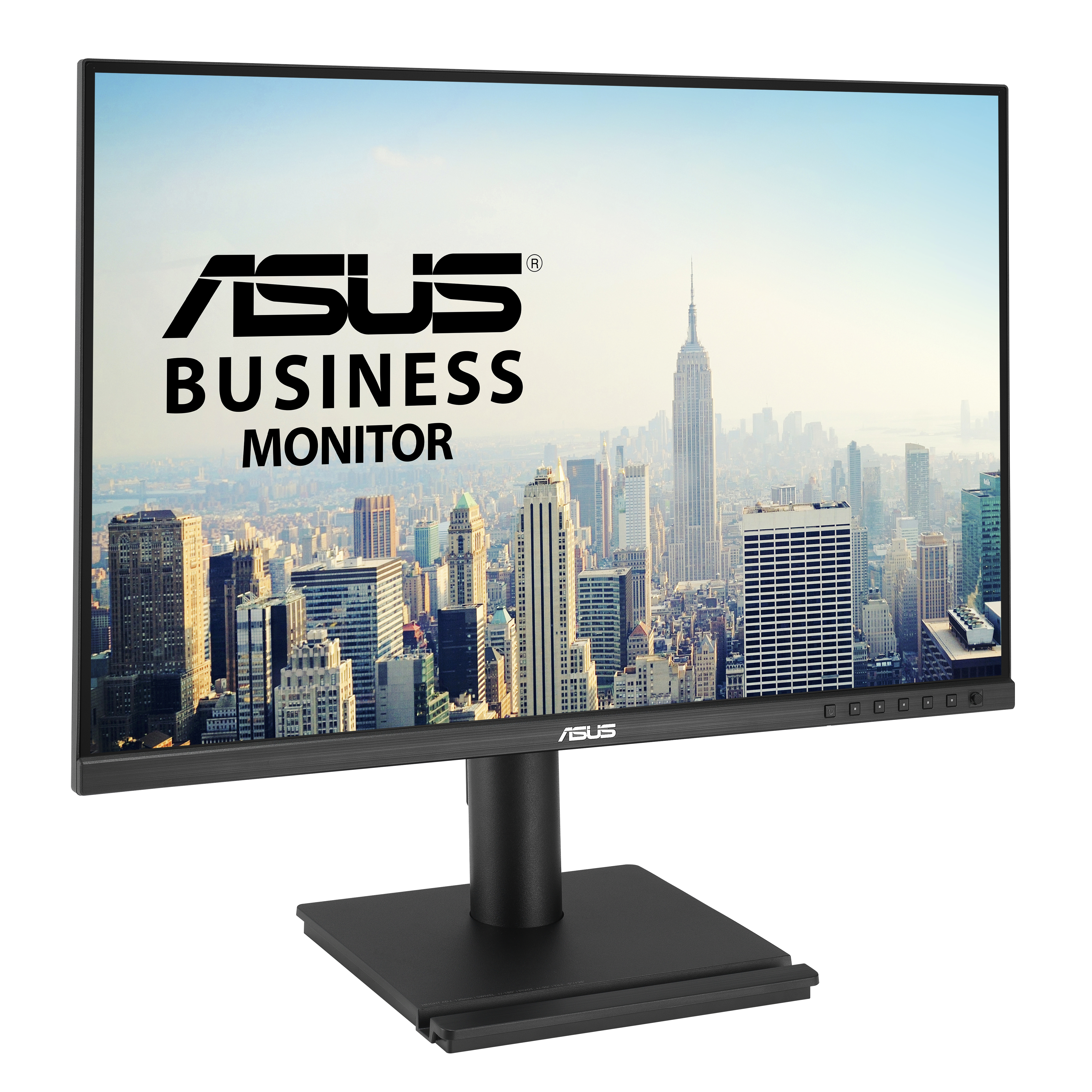 Monitor ASUS Business wyświetlający krajobraz miejski z Empire State Building.