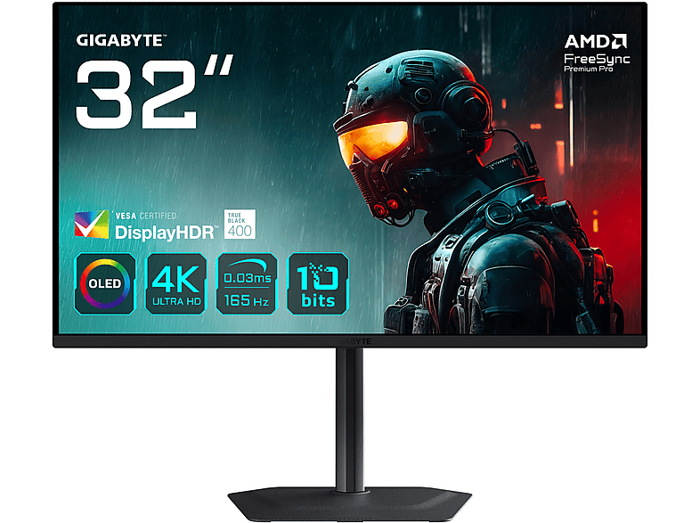 GIGABYTE MO32U 81,28CM 32ZOLL OLED 3840X2160 UHD 250 31,5 Zoll UHD 4K Gaming Monitor (0,03 ms Reaktionszeit , 165 Hz , 60 Hz nativ)