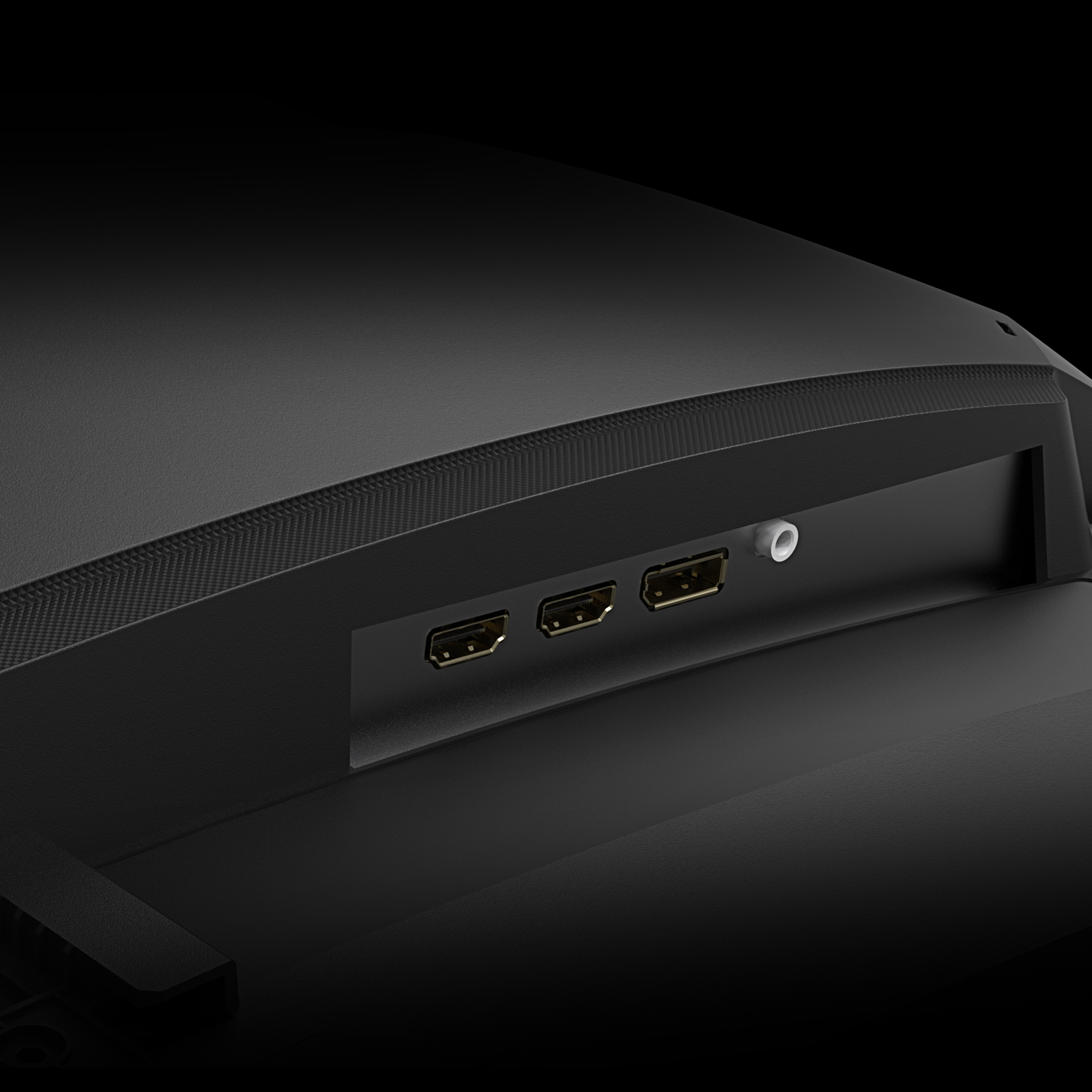 Zbliżenie tyłu czarnego monitora z portami połączeniowymi.