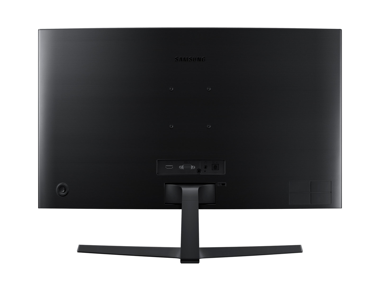 Vista posteriore di un monitor Samsung nero. Le porte sono visibili in basso.