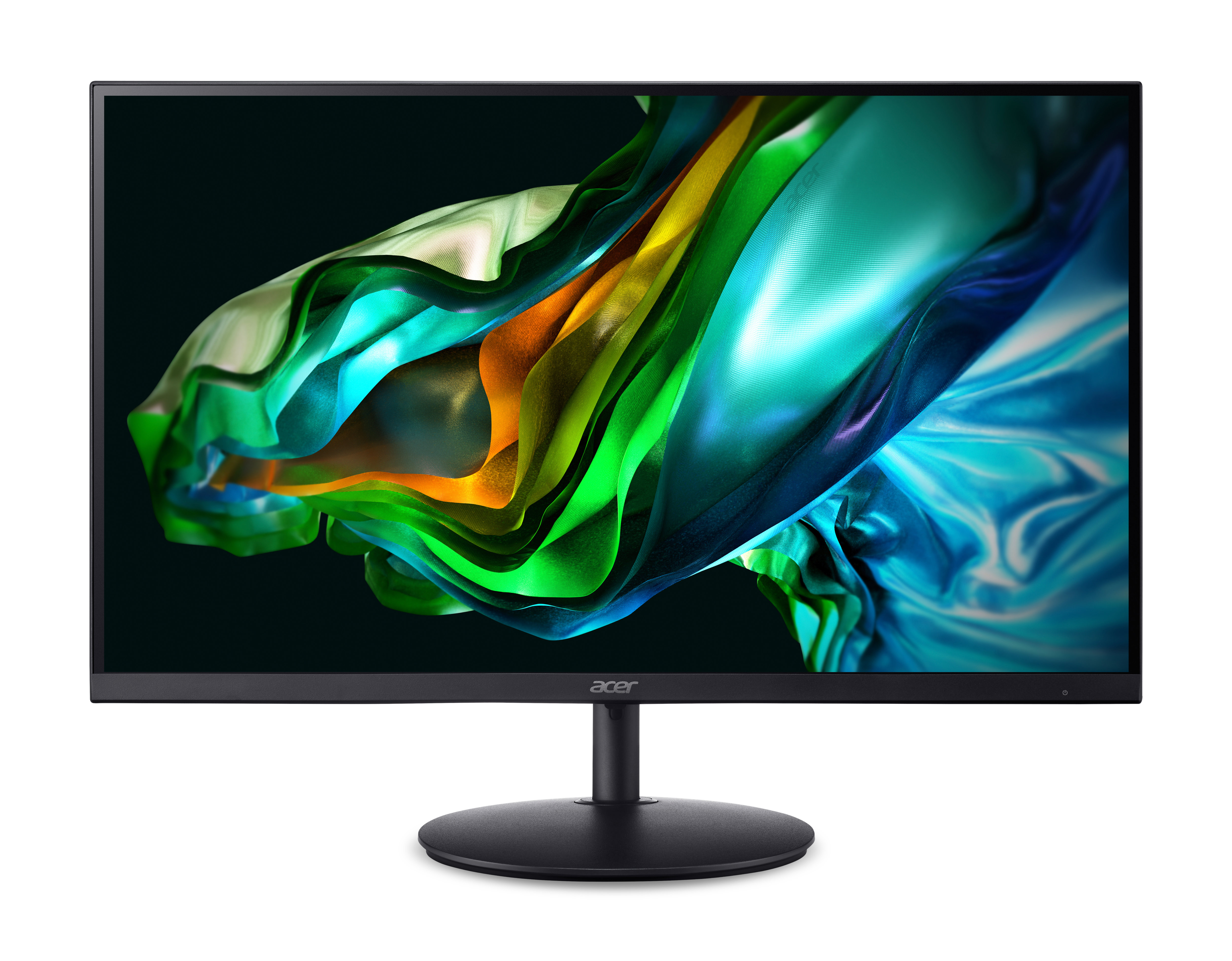 Acer-monitor met abstracte kleurrijke afbeelding op scherm.