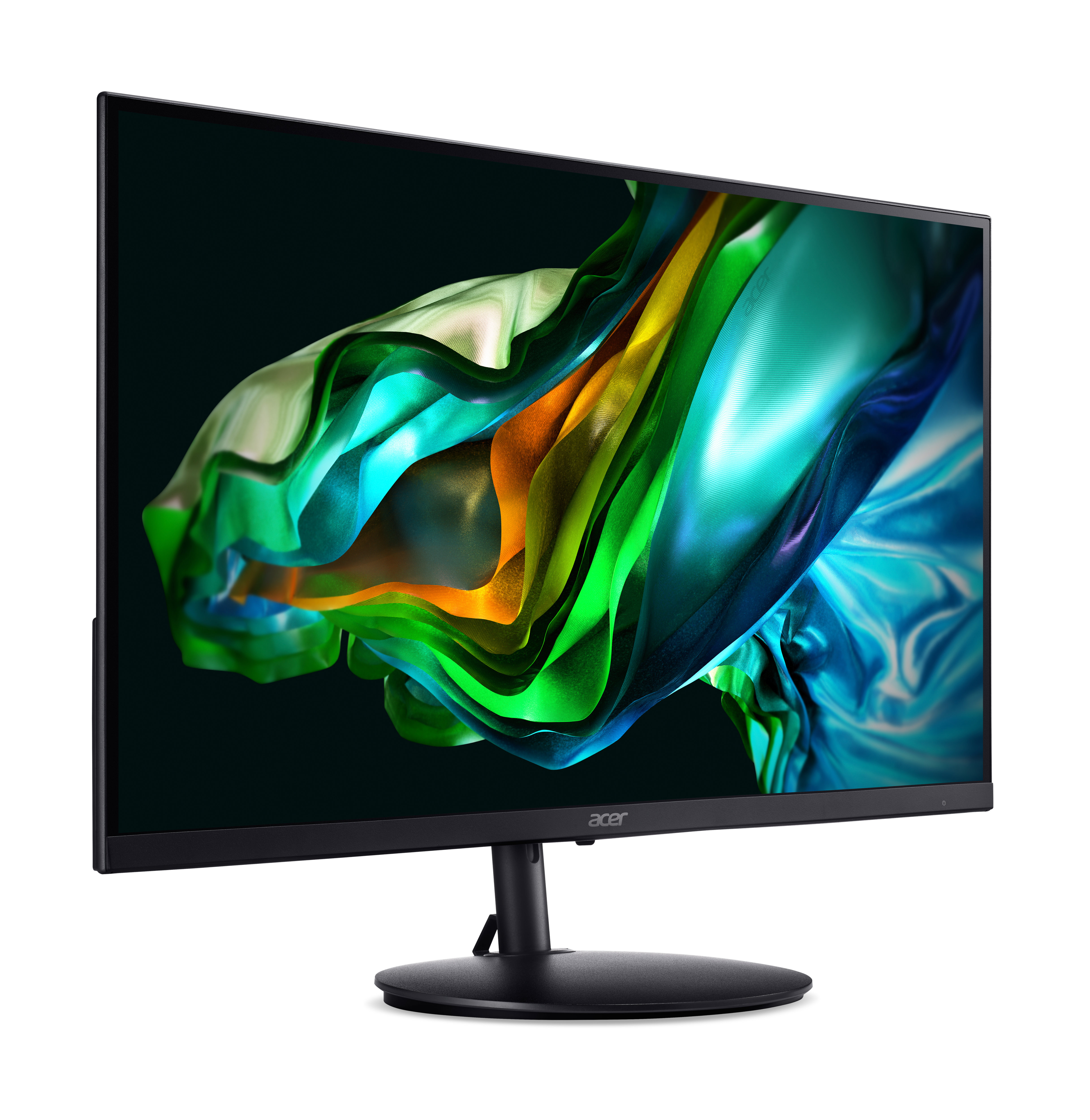 Acer monitor met een kleurrijke abstracte afbeelding met een zwart frame.