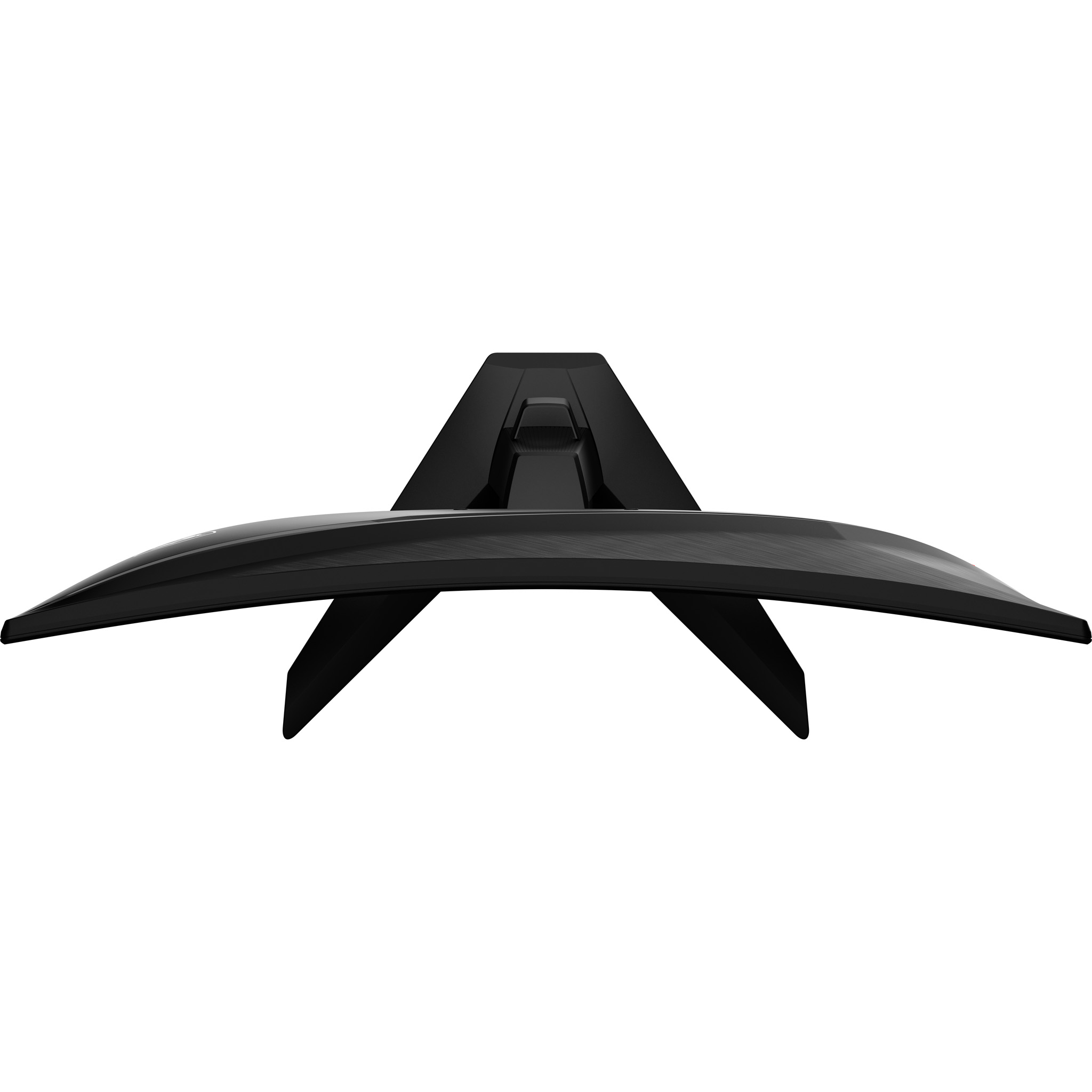 Widok z góry na czarny, zakrzywiony monitor z czarnymi nogami.