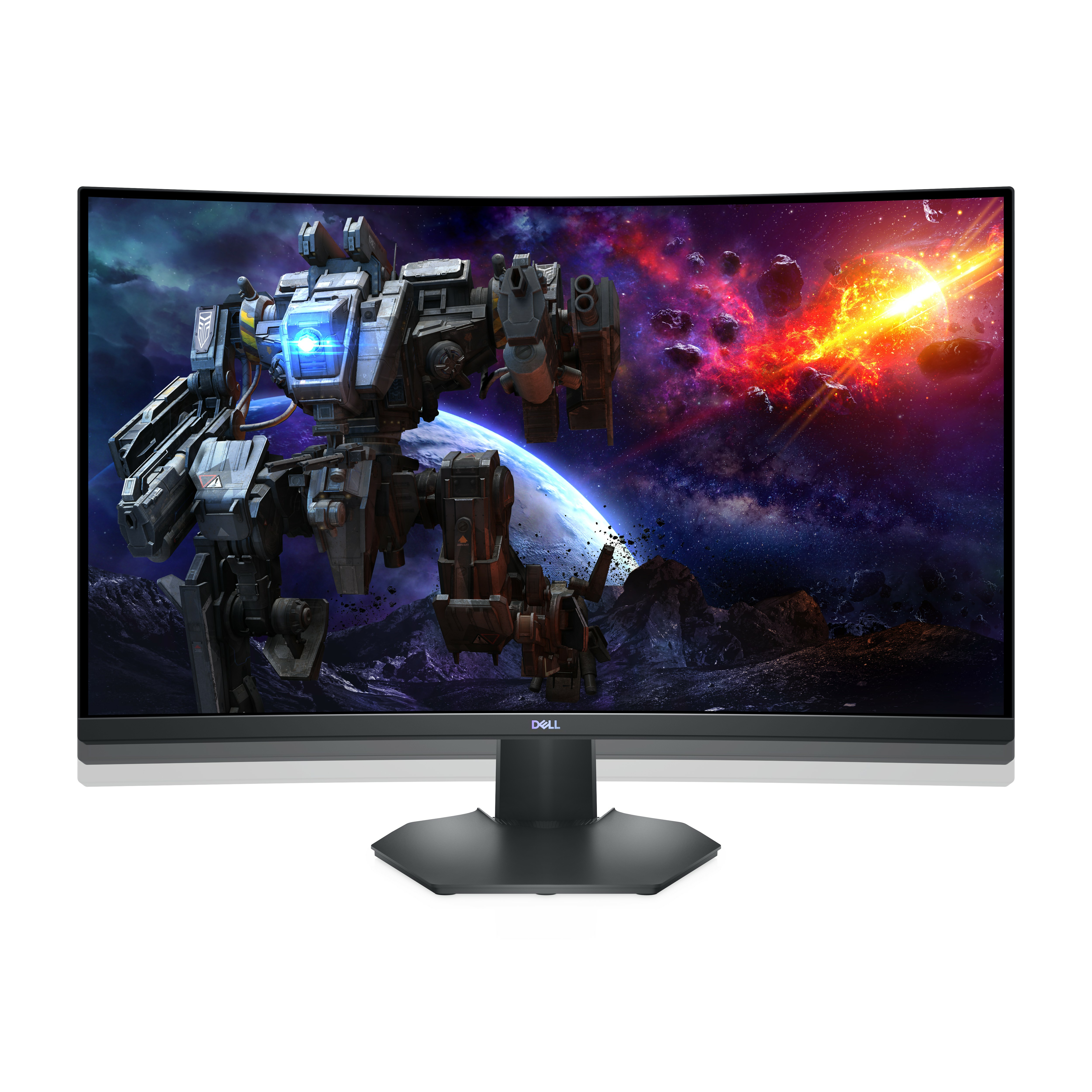 Il retro di un monitor per computer LG bianco. Ha un supporto argentato e porte per la connessione.