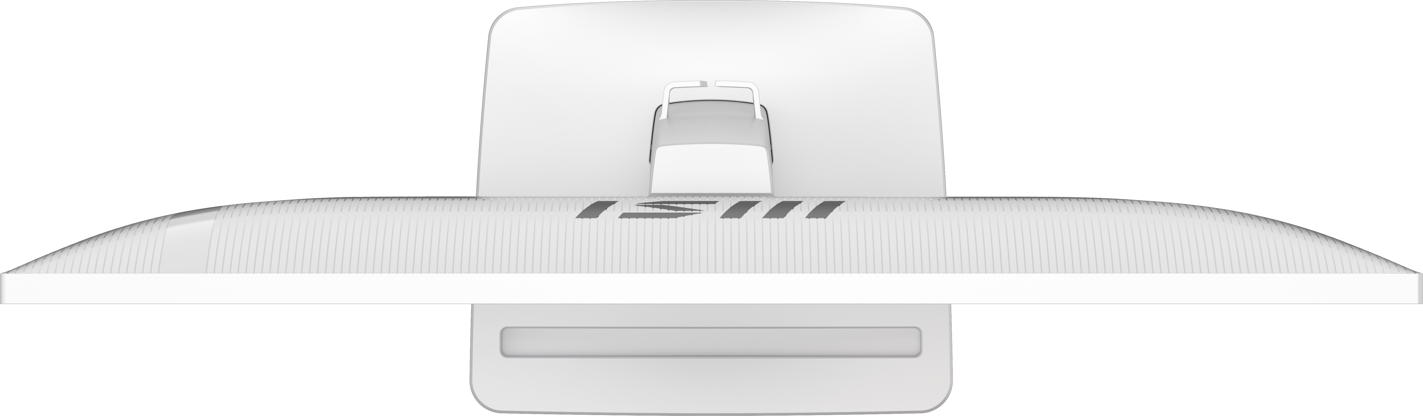 Vista superior de un monitor MSI blanco. El logotipo de MSI es visible en la parte frontal.