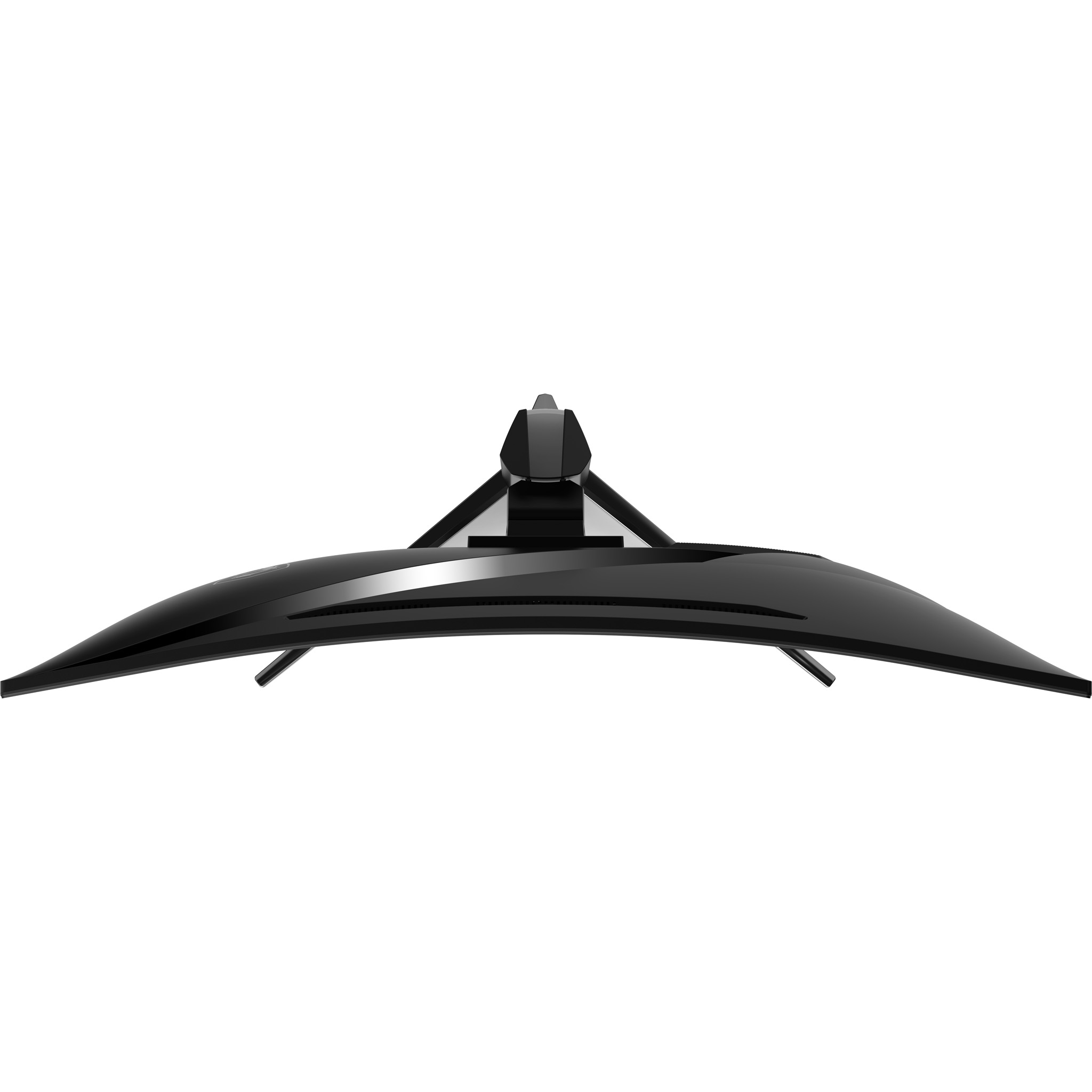 Widok z góry na zakrzywiony czarny monitor, ze stojakiem.