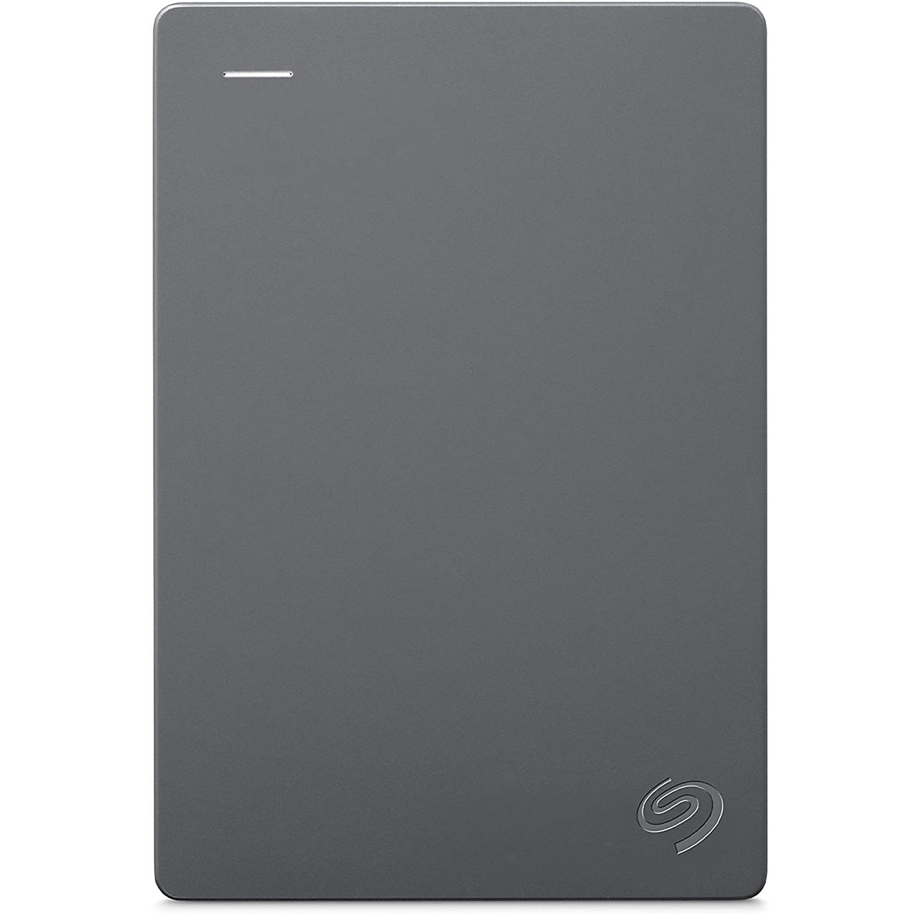 Szary zewnętrzny dysk twardy o prostym designie i logo Seagate, na białym tle.