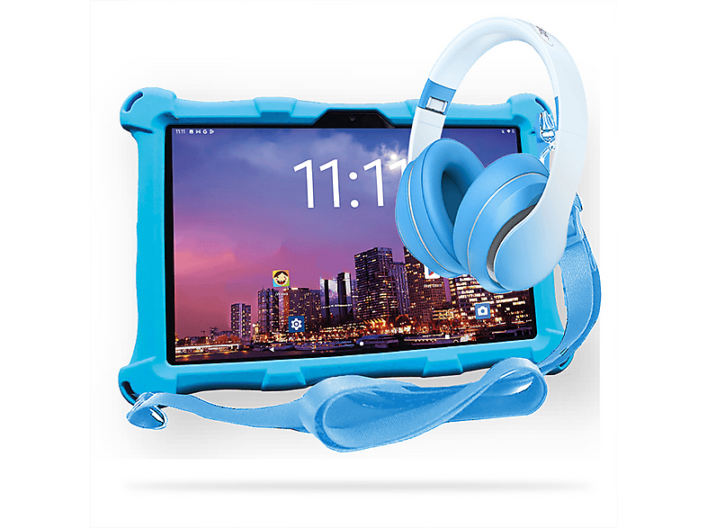 ANGELTECH XL PRO II, Kinder Tablet, 192 GB, 10 Zoll, Blau mit Kopfhörer