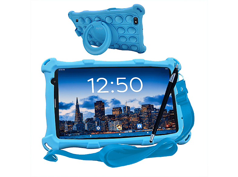 ANGELTECH PRO MAX, Kinder Tablet, 128 GB, 8 Zoll, Blau