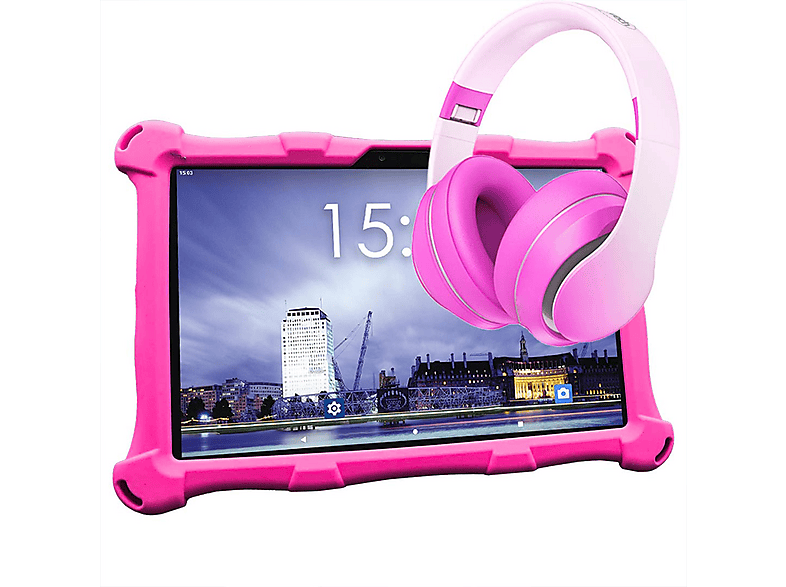 ANGELTECH XL, Kinder Tablet, 96 GB, 10 Zoll, Rosa mit Kopfhörer