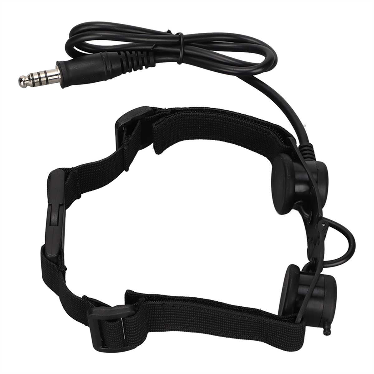Schwarzes Headset mit 3,5-mm-Stecker und verstellbarem Kopfband.