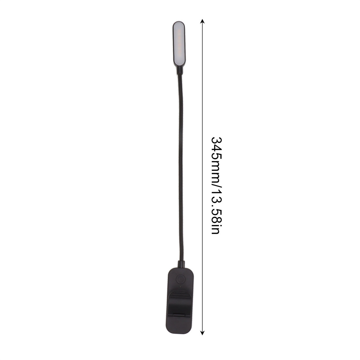 Eine flexible LED-Leseleuchte. Sie ist schwarz mit dem Licht am Ende.