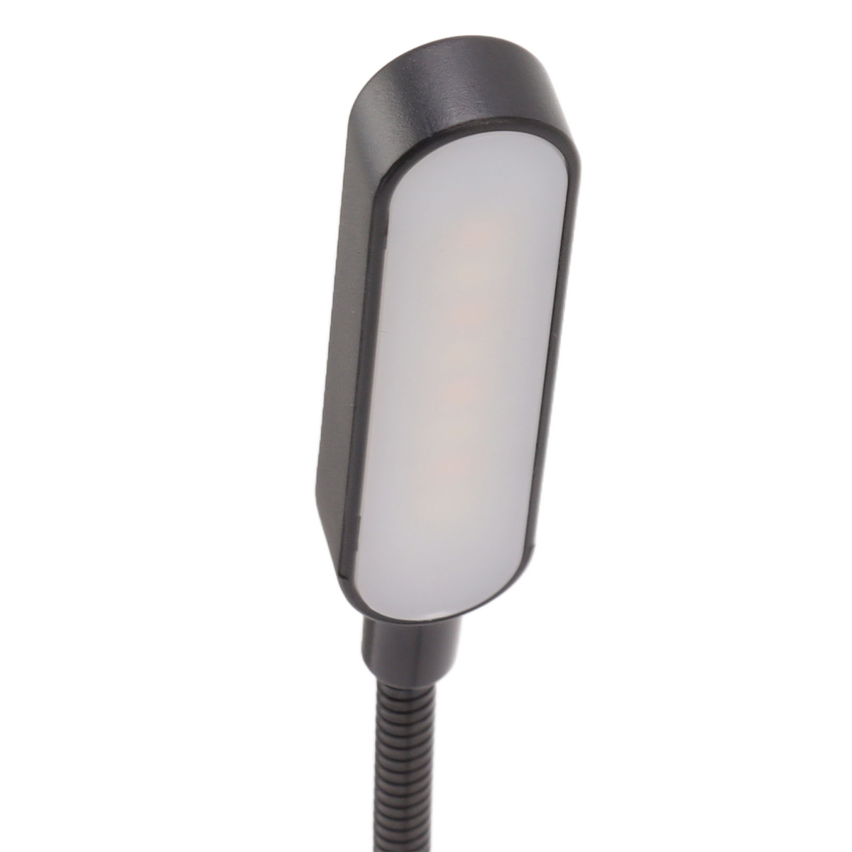 Schwarze Leselampe mit länglicher weißer LED-Leuchte.