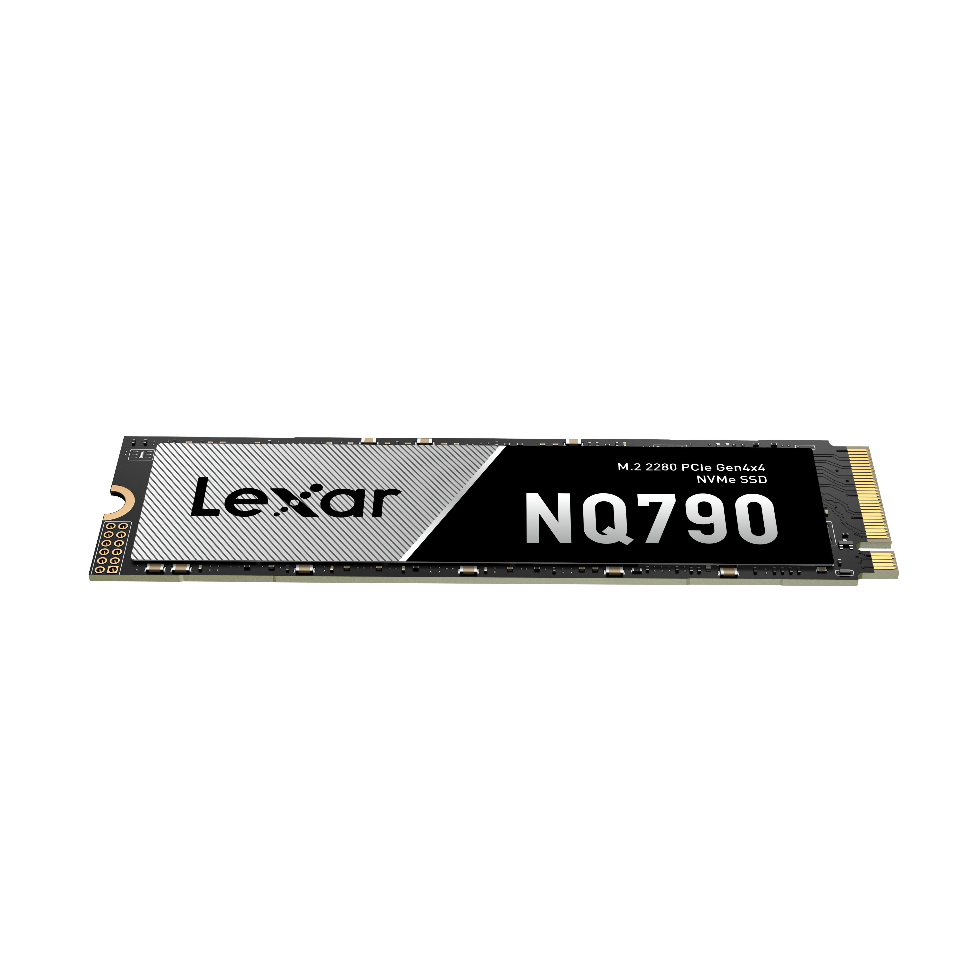 Lexar NQ790 NVMe SSD, srebrno-czarny z informacjami o produkcie na czarnym tle.