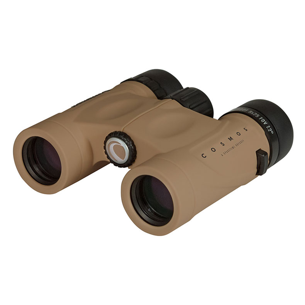 Beige Fernglas mit schwarzen Akzenten, die Marke ist COSMOS, auf weißem Hintergrund.