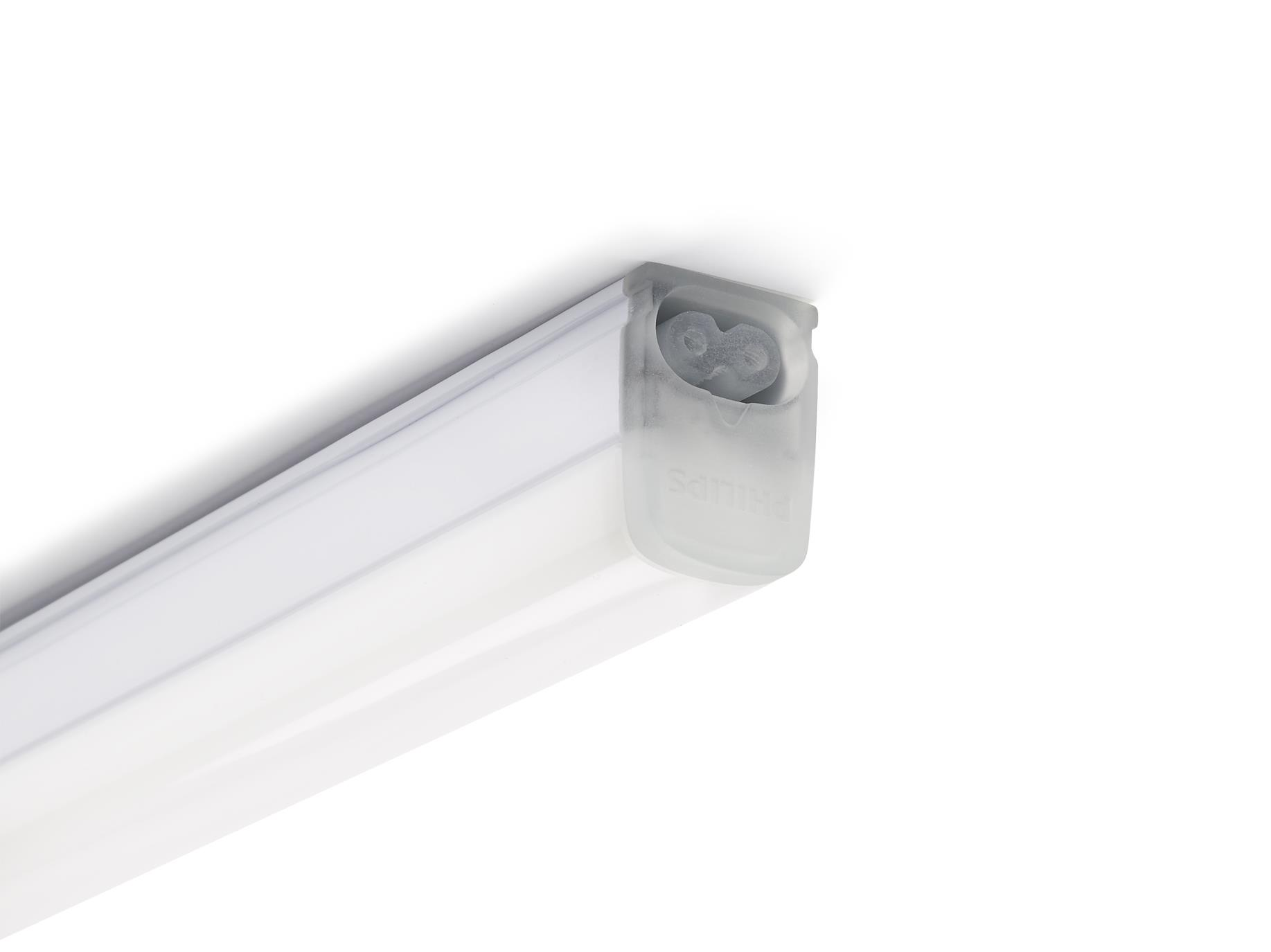 LED-Leuchte an der Decke montiert. Sie ist weiß, rechteckig, mit Ein-/Ausschalter. Weißer Hintergrund.
