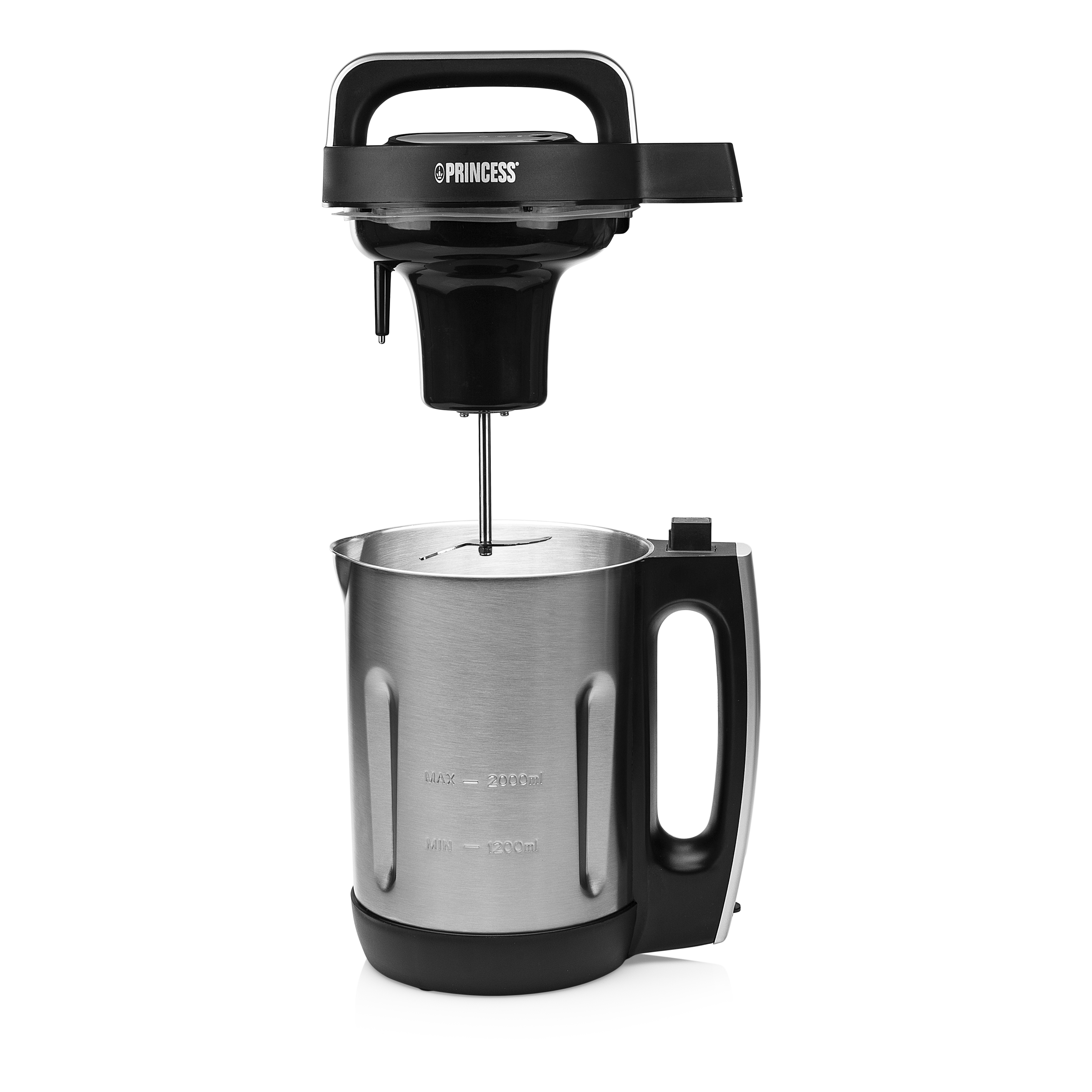 Un produttore di zuppa Princess, che mostra il frullatore e l'elemento riscaldante.