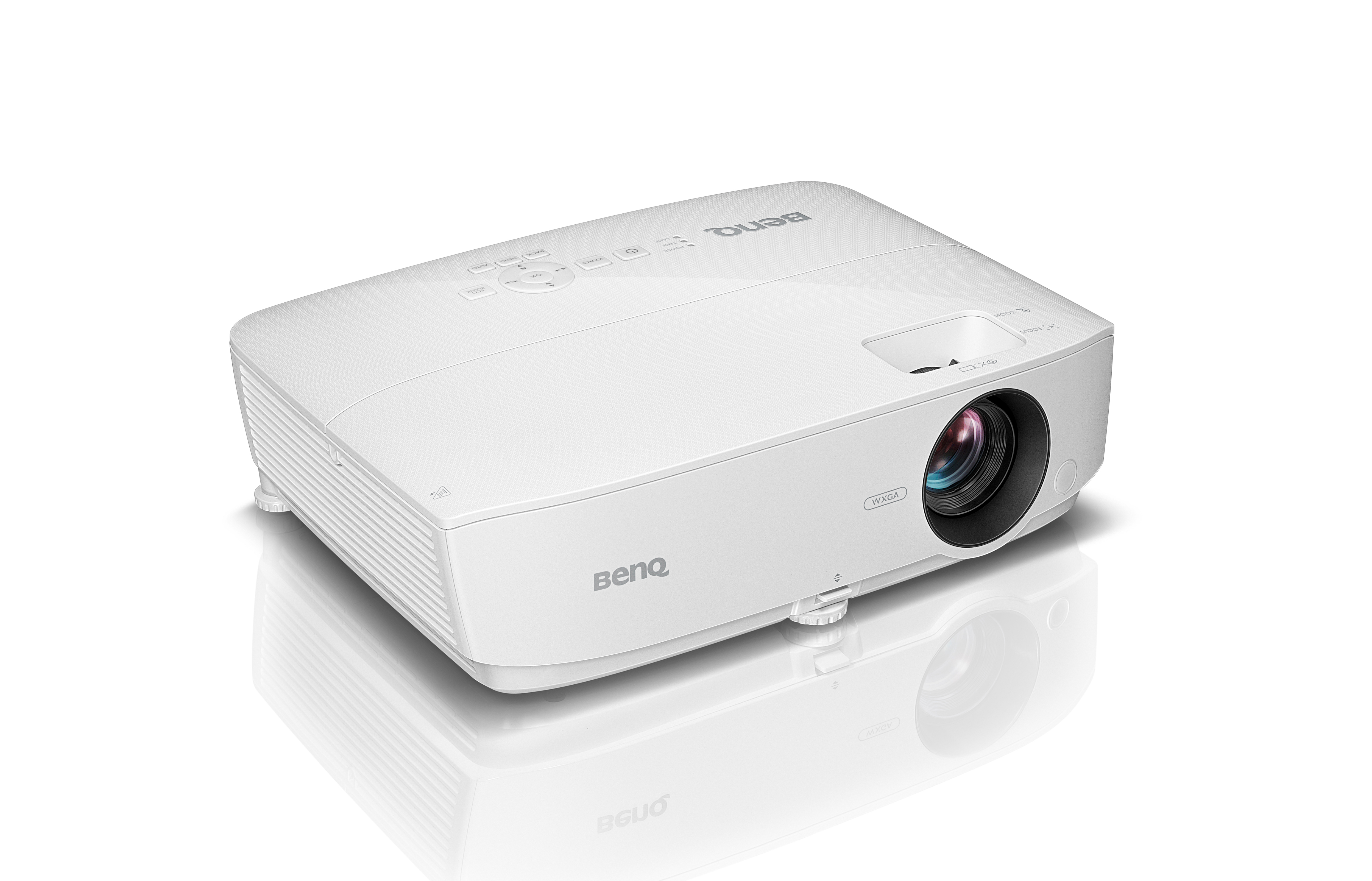 Un proyector blanco con la marca BenQ y varios botones en la parte superior.