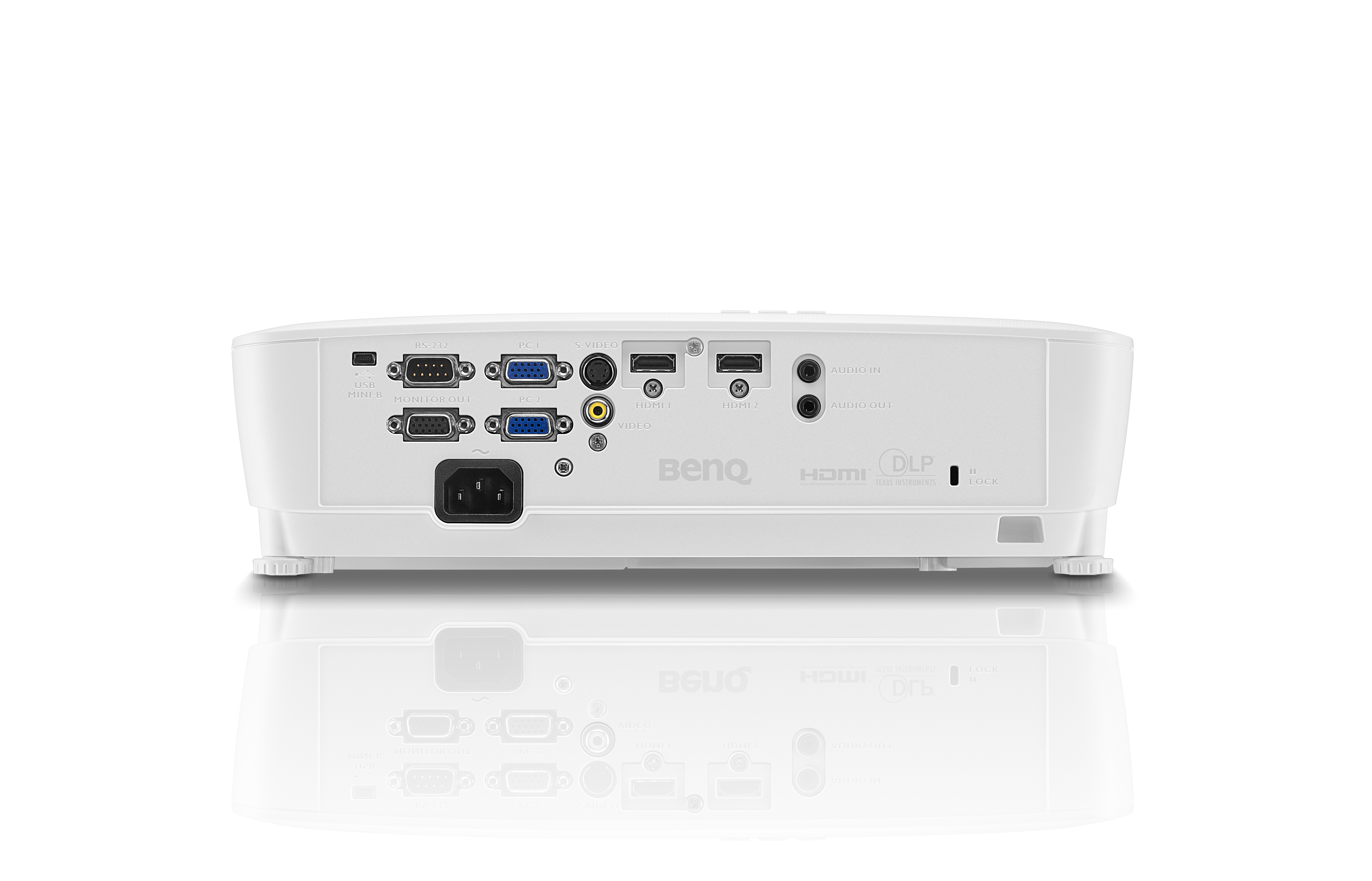 Vista trasera de un proyector BenQ blanco.