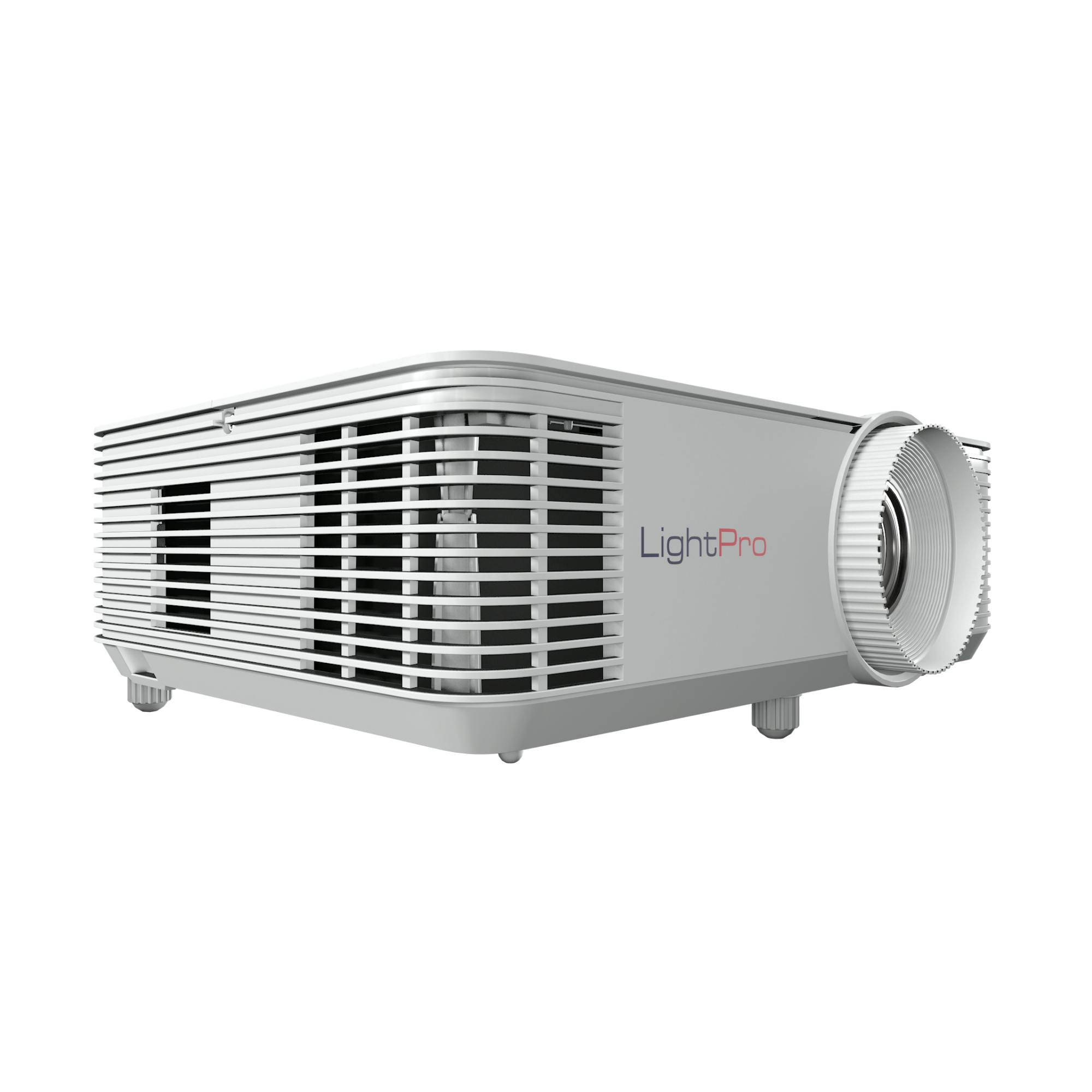 White projector with lightPro label, side view, on a white background.
